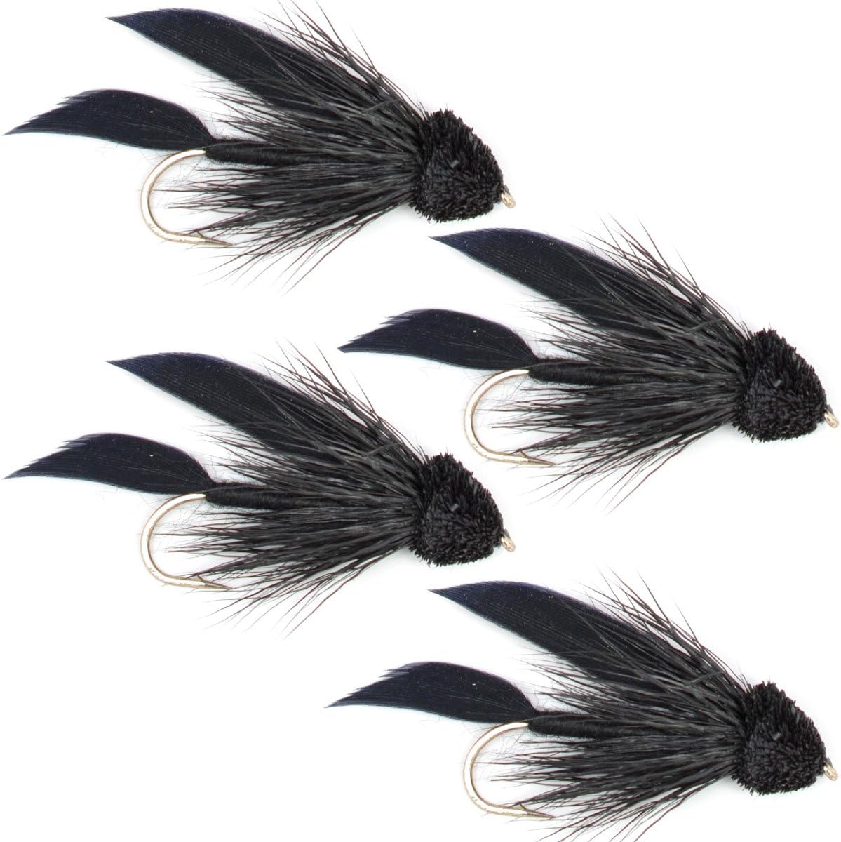 Moscas de pesca con mosca Black Muddler Minnow, serpentinas clásicas, juego de 4 anzuelos para moscas, tamaño 6