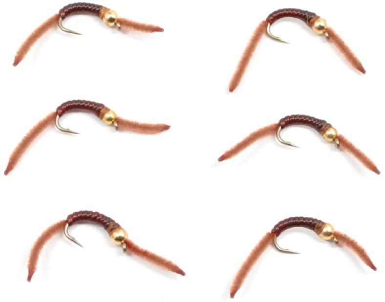 San Juan Bead Head Power Worm Brown V-Rib - Anzuelo para 6 moscas Tamaño 14