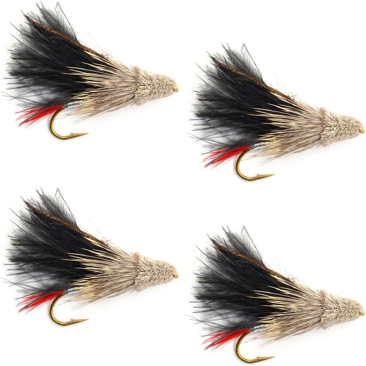 Black Marabou Muddler Minnow Streamer Moscas - 4 moscas de pesca con mosca - Tamaño del anzuelo 8