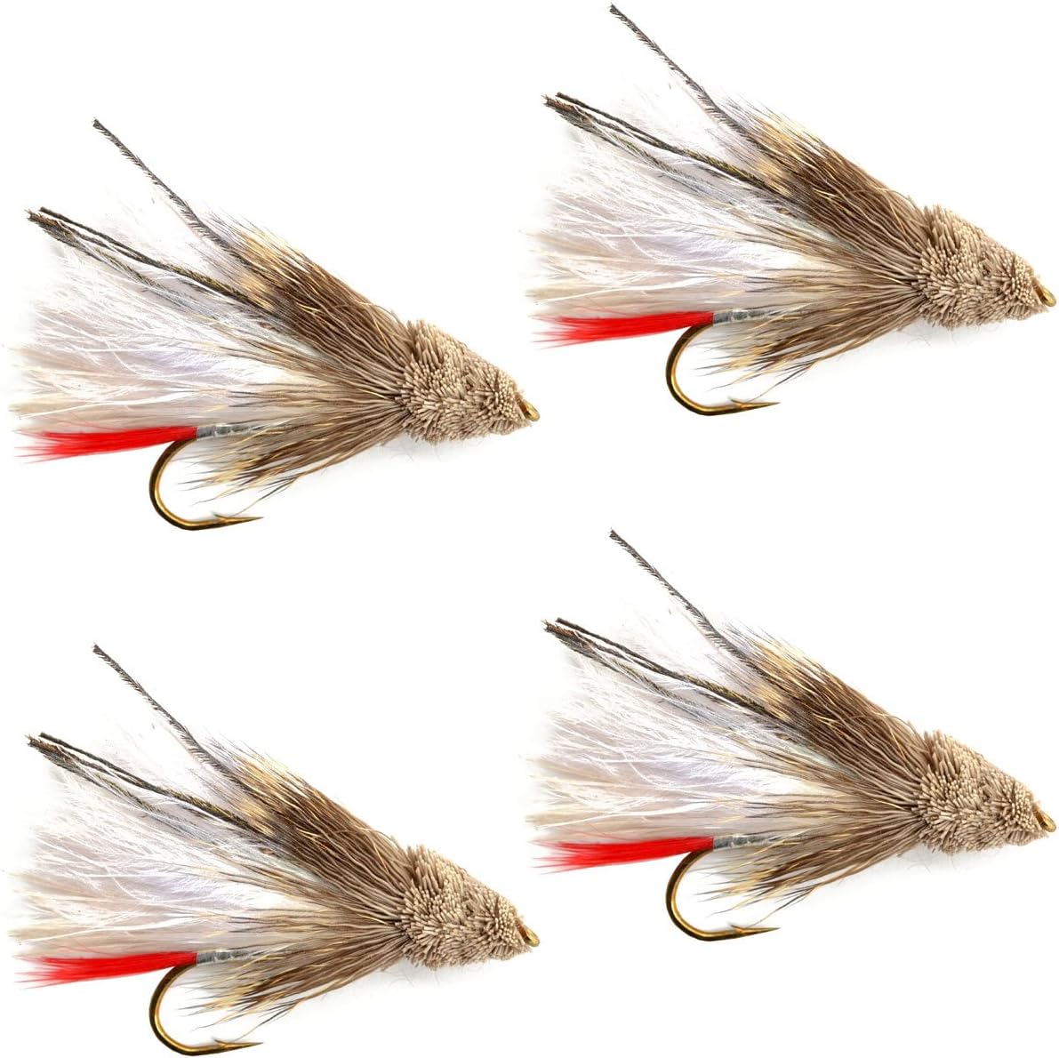 White Marabou Muddler Minnow Streamer Moscas - 4 moscas de pesca con mosca - Tamaño del anzuelo 8