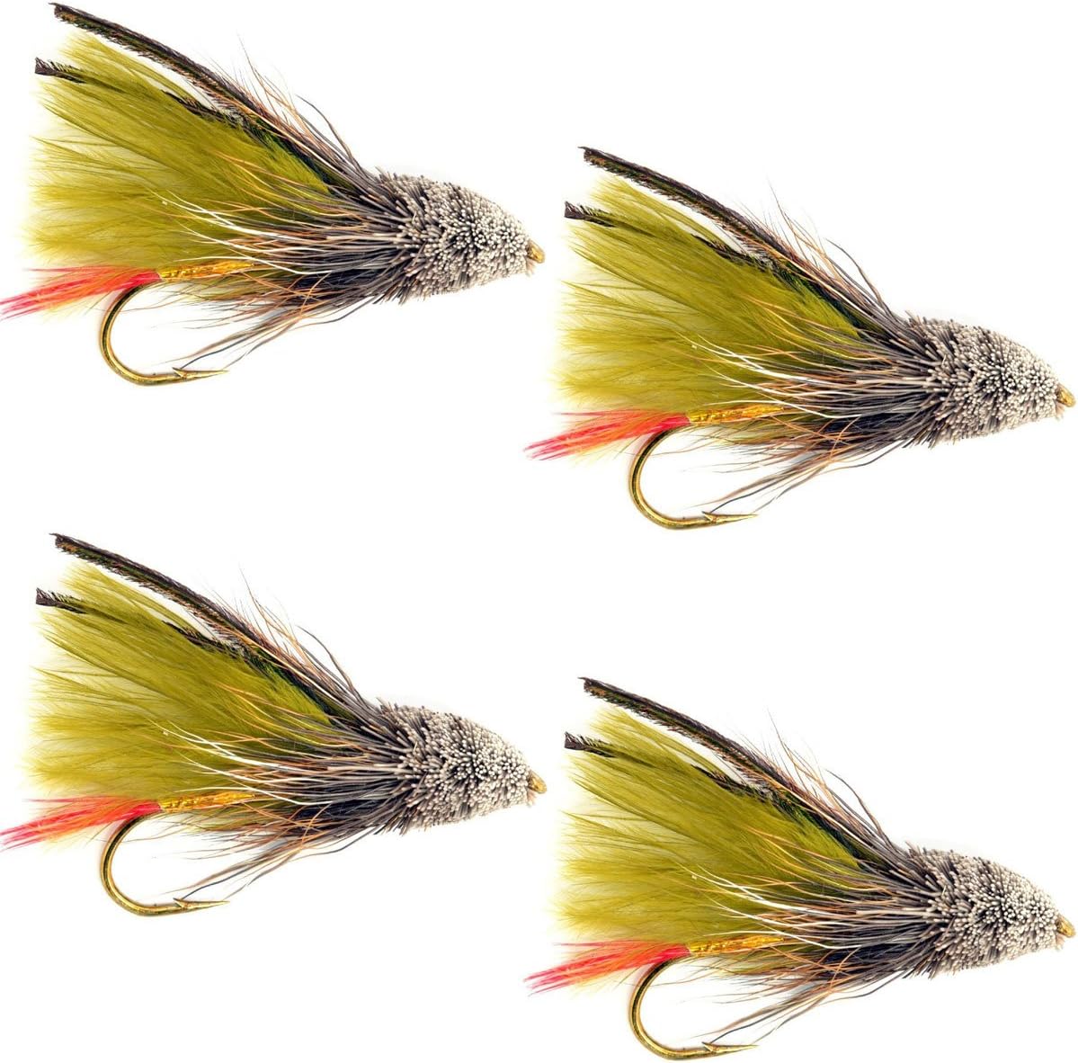 Olive Marabou Muddler Minnow Streamer Moscas - 4 moscas de pesca con mosca - Tamaño del anzuelo 8