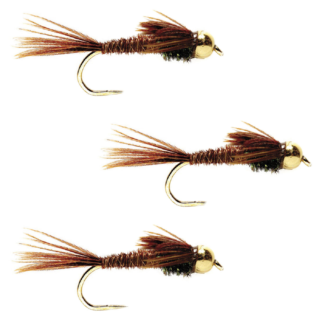 3 Pack Barbless Bead Head Pheasant Tail Nymph Fly Hook Size 12