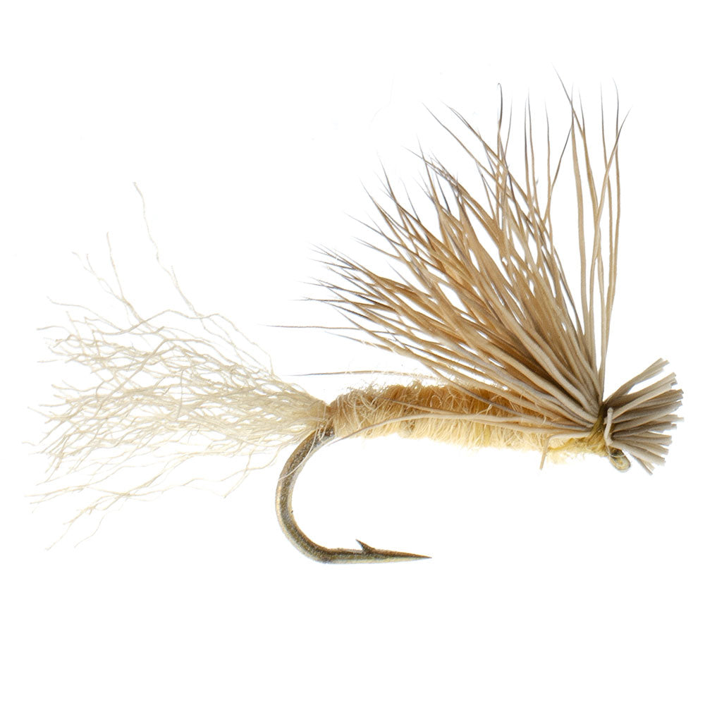 Barbless Tan X Caddis Emerging Caddis Adult Fly - 6 Flies Size 14