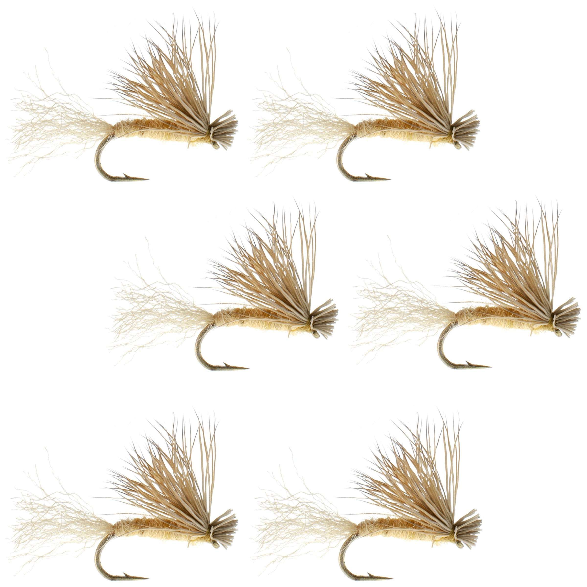 Barbless Tan X Caddis Emerging Caddis Adult Fly - 6 Flies Size 14