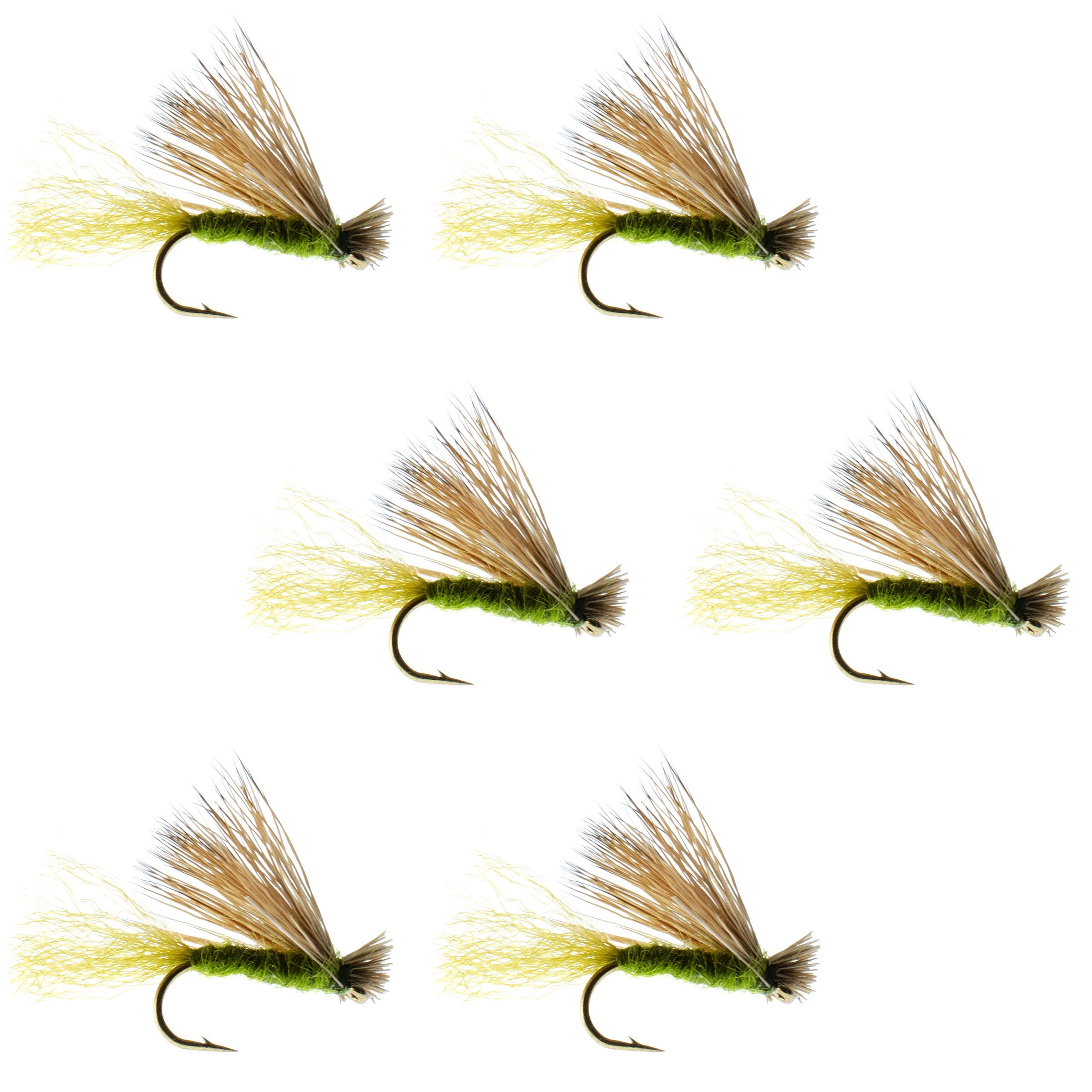 Olive X Caddis Emerging Caddis Adult Trout Dry Fly - 6 Flies Hook Size 18