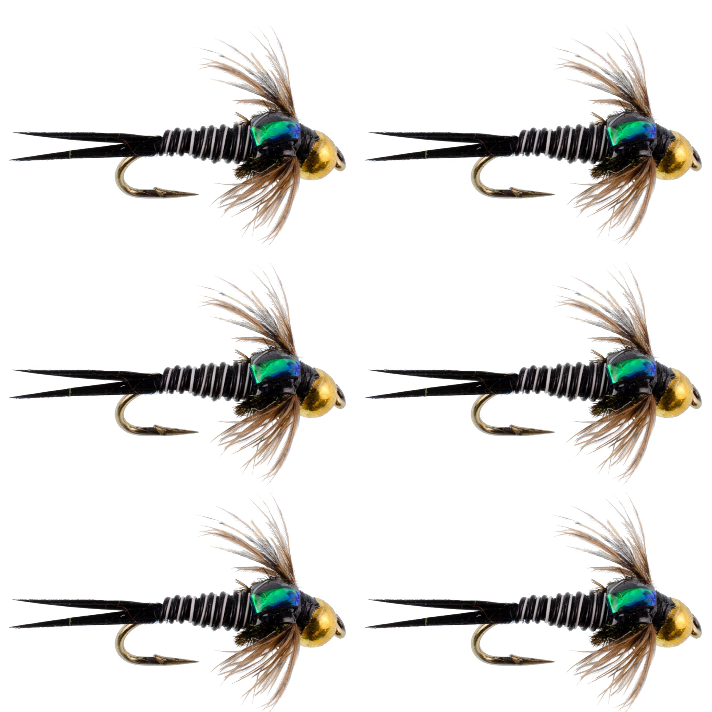 Bead Head Zebra Copper John Nymph Moscas de pesca con mosca – Juego de 6 anzuelos para moscas, tamaño 16