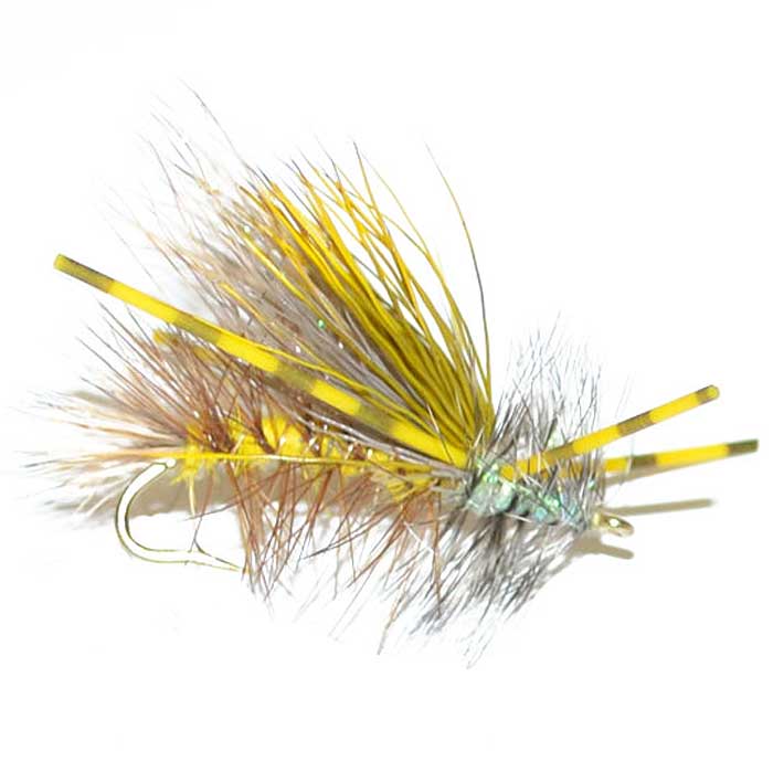 3 Pack Kaufmann's Yellow Crystal Stimulator Rubber Legs Dry Fly - Hook Size 8