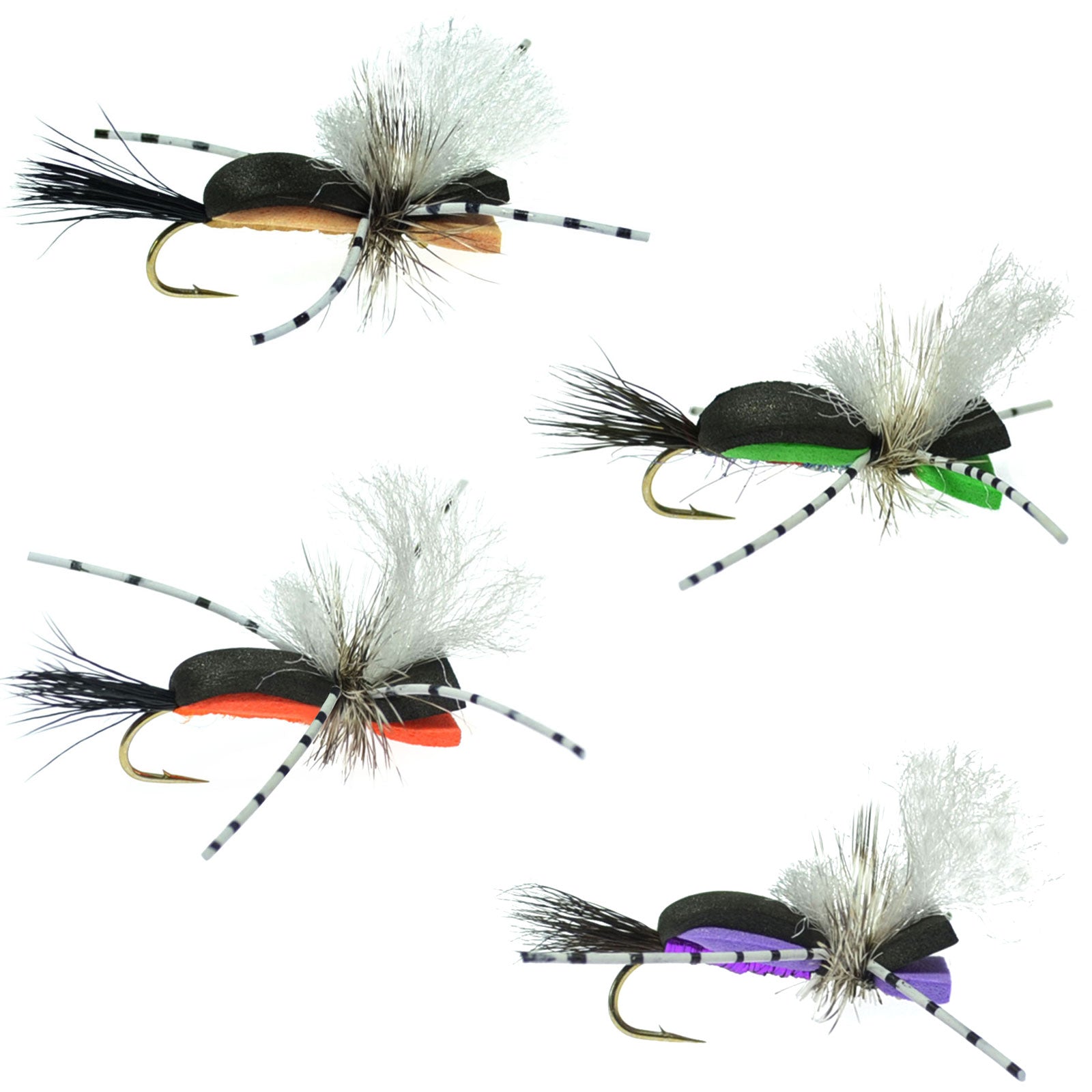 Hippie Stomper Tamaño 10 Sampler - 4 Moscas Cuerpo de Espuma Grasshopper Mosca Seca
