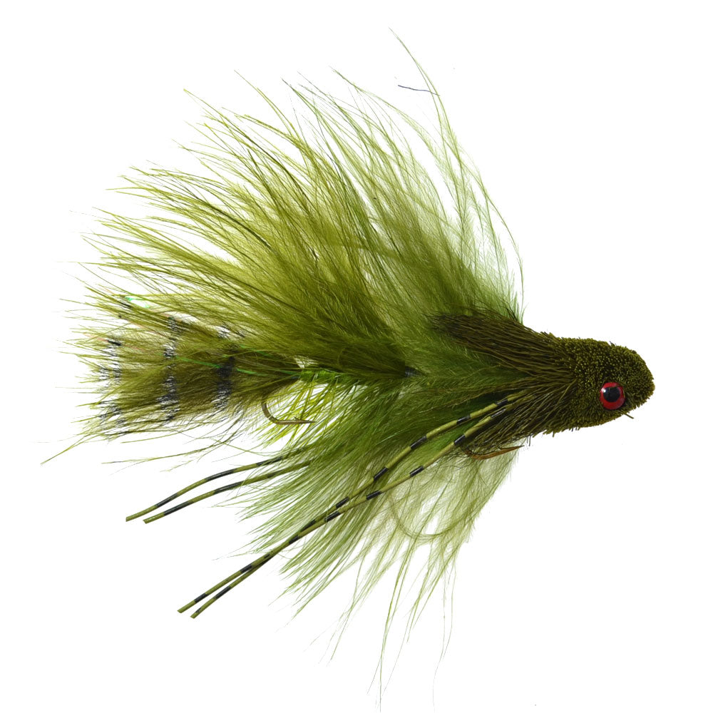 Paquete de 3 Mini Sex Dungeon Streamer Olive - Tamaño 6 - Trucha articulada Bass Steelhead Salmón y lubina Moscas de pesca con mosca