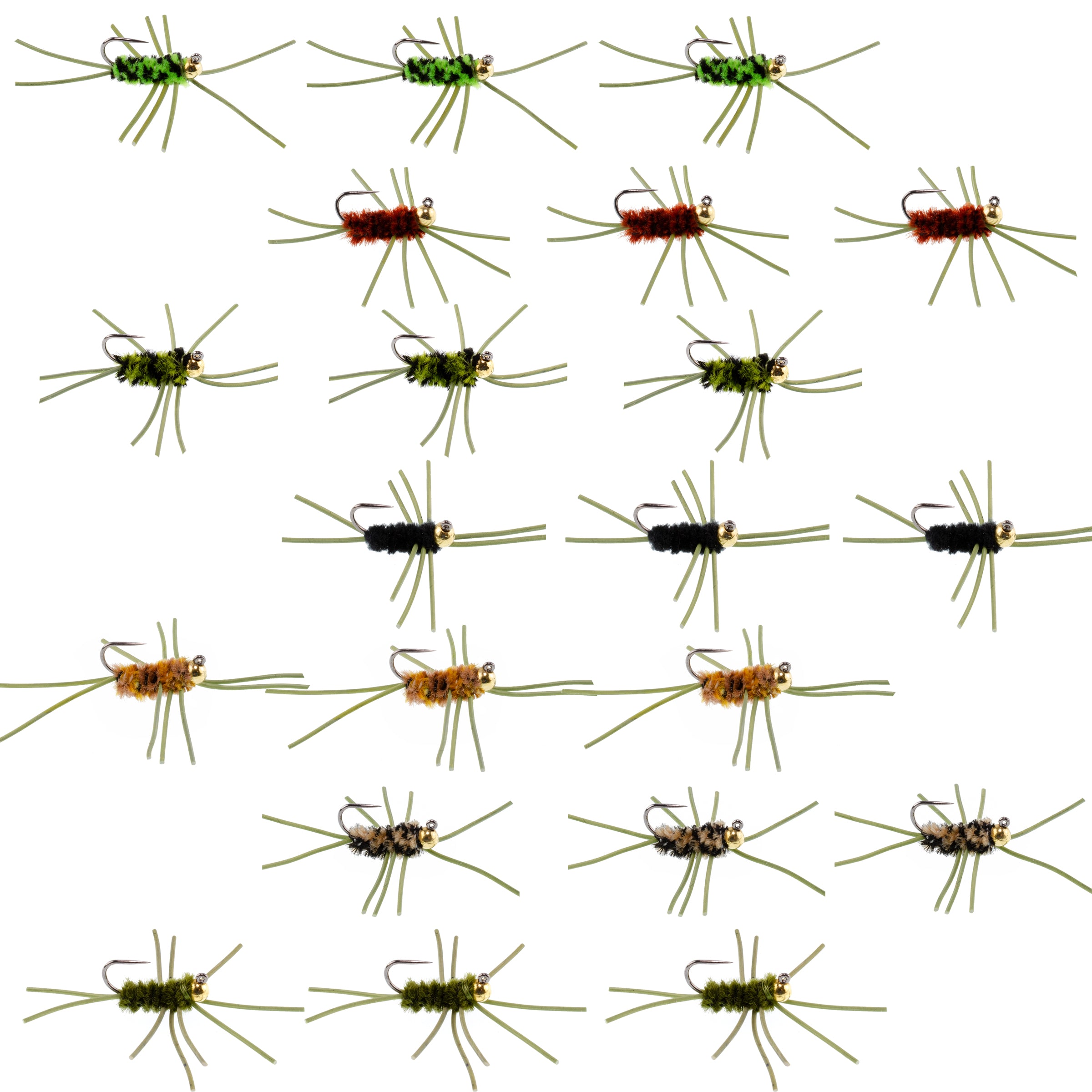 Cuentas de tungsteno Jigged Pat's Rubber Legs Surtido de moscas para pesca con mosca, patrón de mosca húmeda para trucha y lubina, 21 moscas, 7 colores, tamaño de anzuelo 10