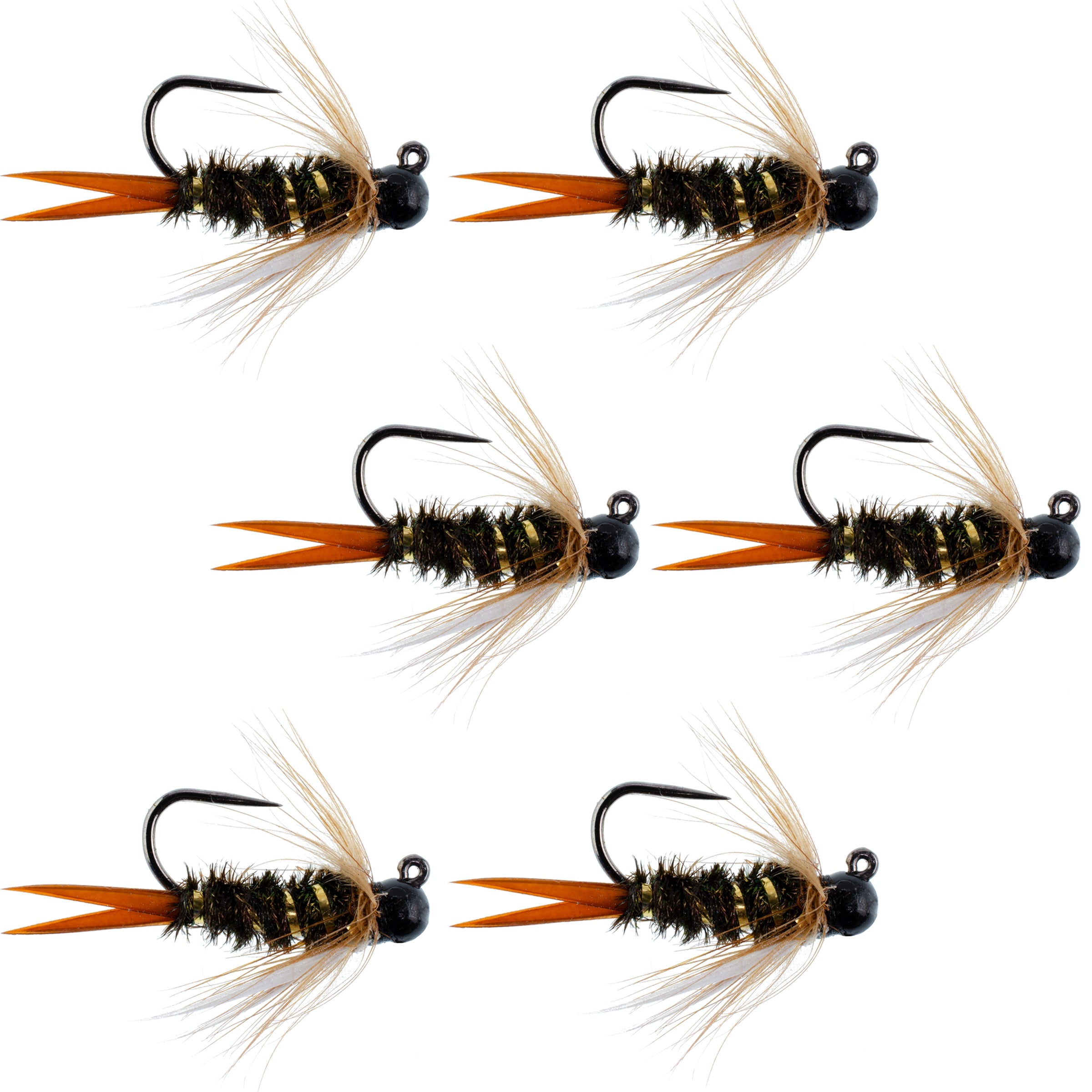 Black Tungsten Bead Prince Jig Tactical Czech Nymph Euro Nymphing Fly - 6 Flies Size 12