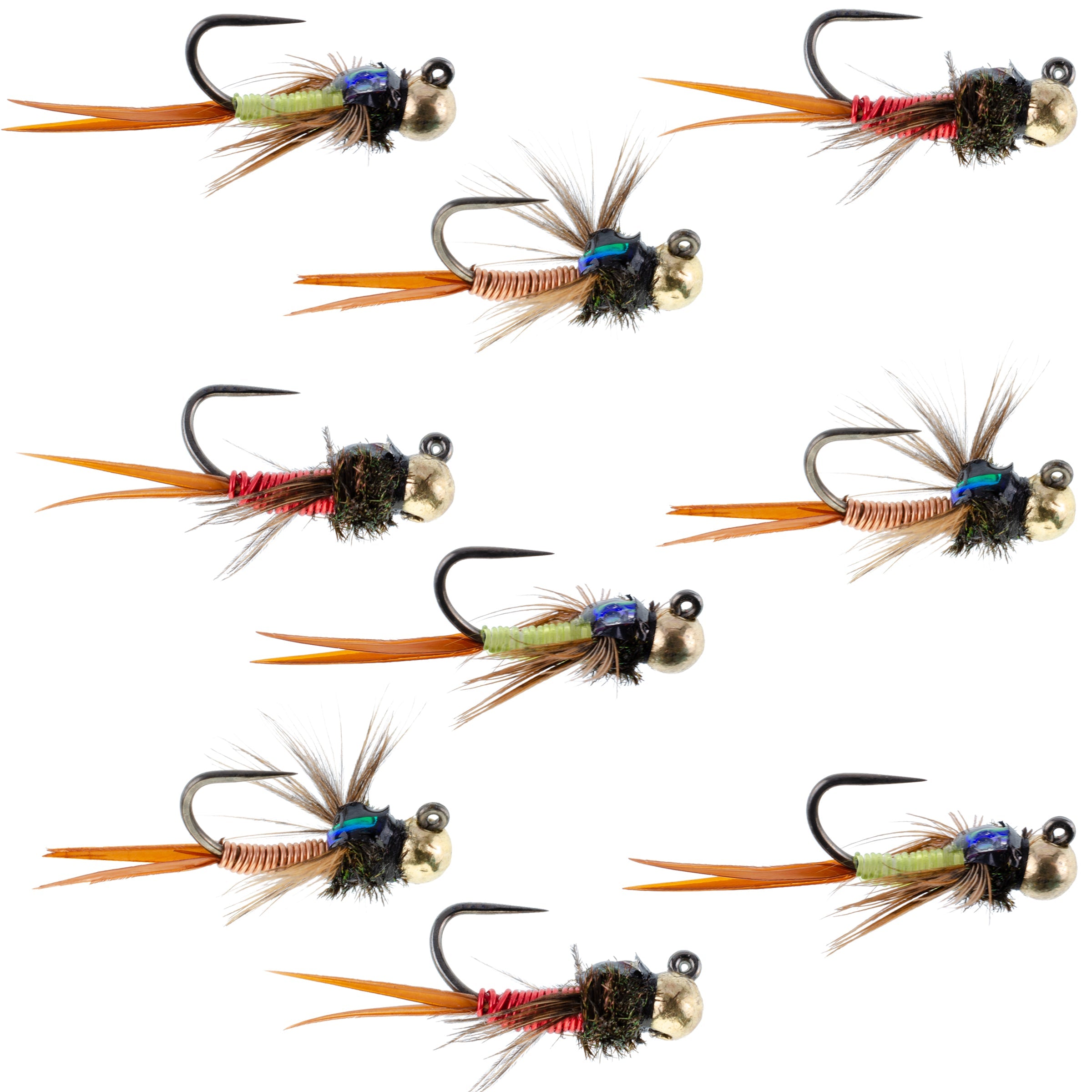 Tactical Tungsten Bead Head Copper John Euro Nymph Assortment Fly Fishing Flies - Collection of 9 Flies 3 Colors Hook Size 14