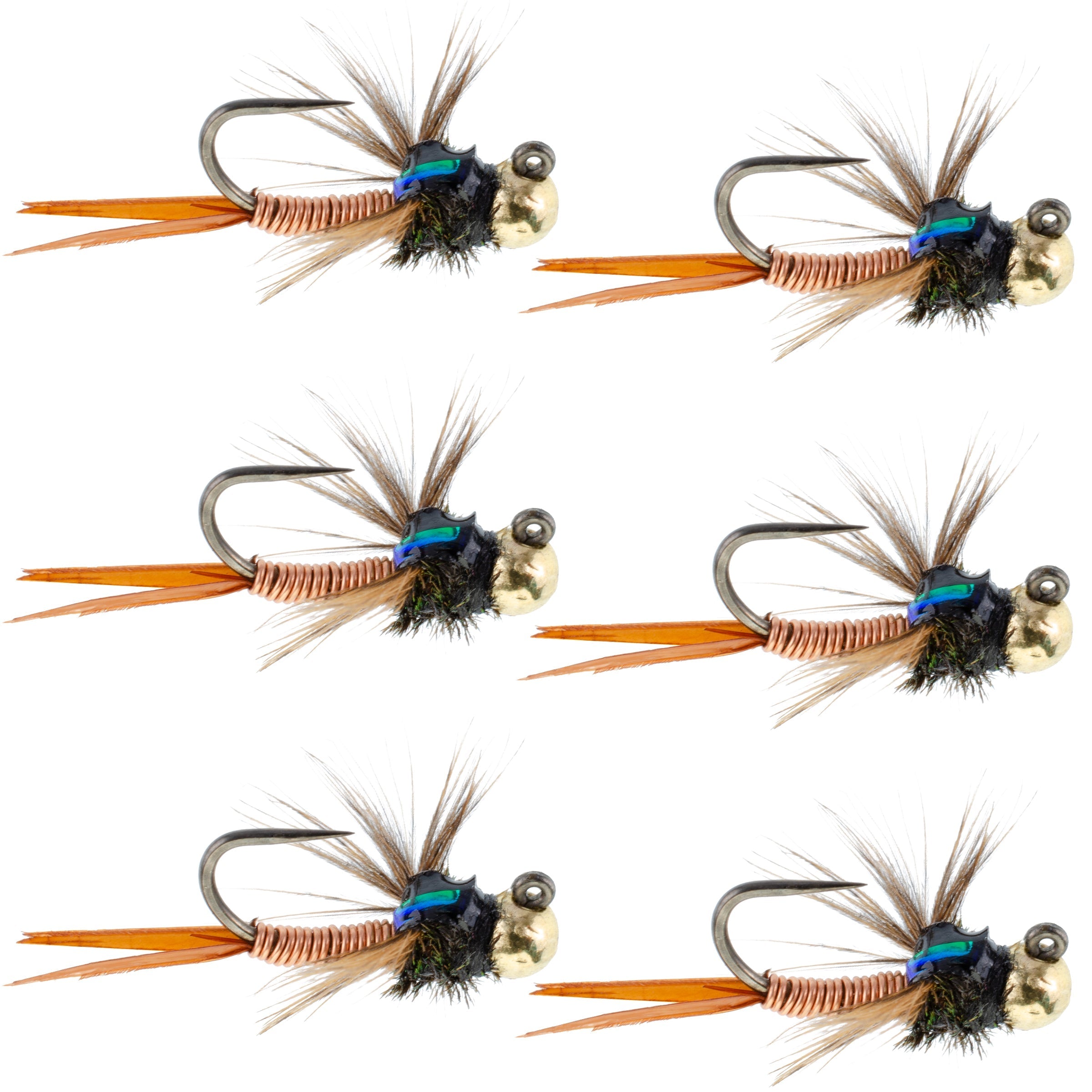 Plantilla táctica con cuentas de tungsteno, cobre, John Czech Nymph Euro Nymphing Fly, 6 moscas, tamaño 16