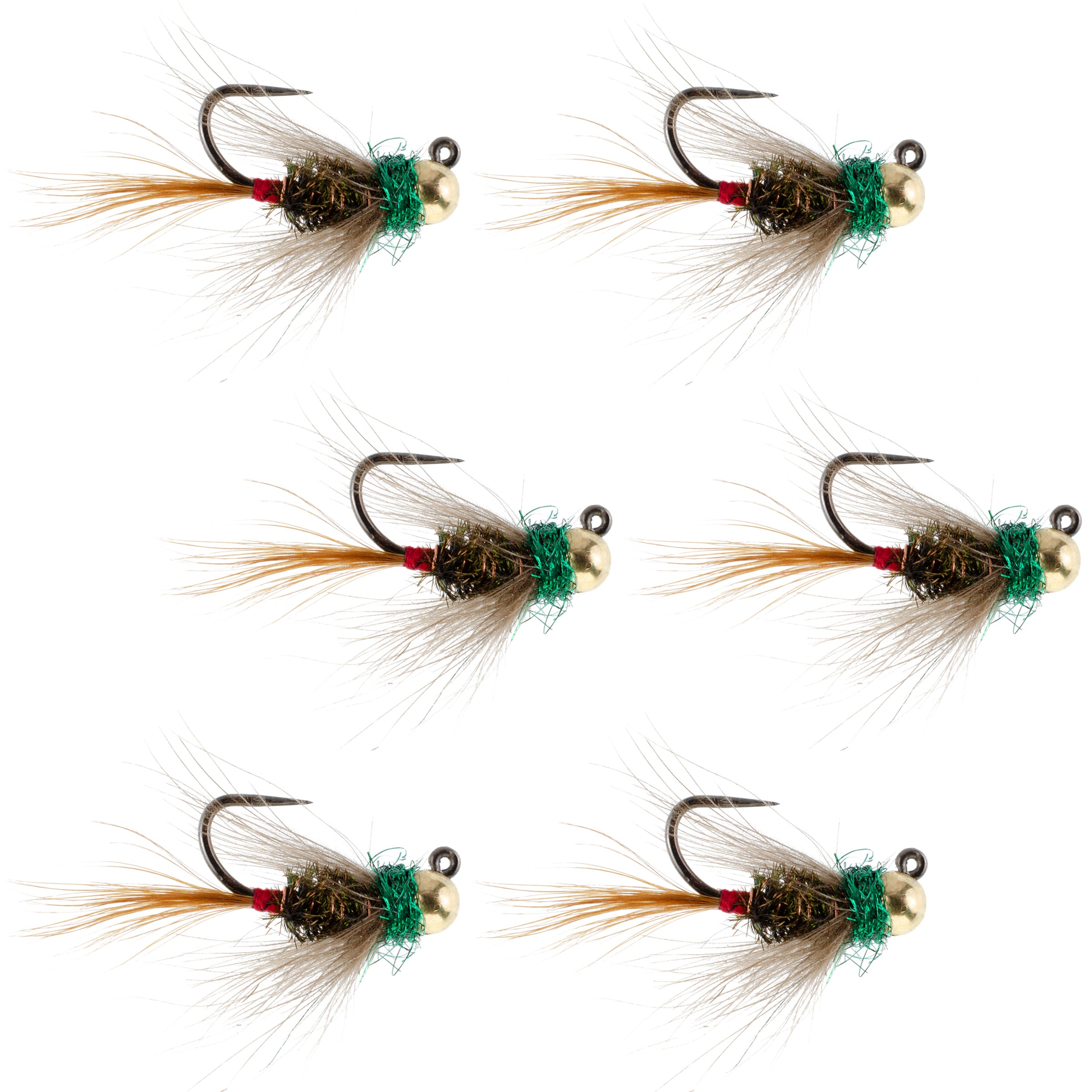 Mosca táctica con cuentas de tungsteno CDC Frenchie Czech Nymph Euro Nymphing, 6 moscas, tamaño 12