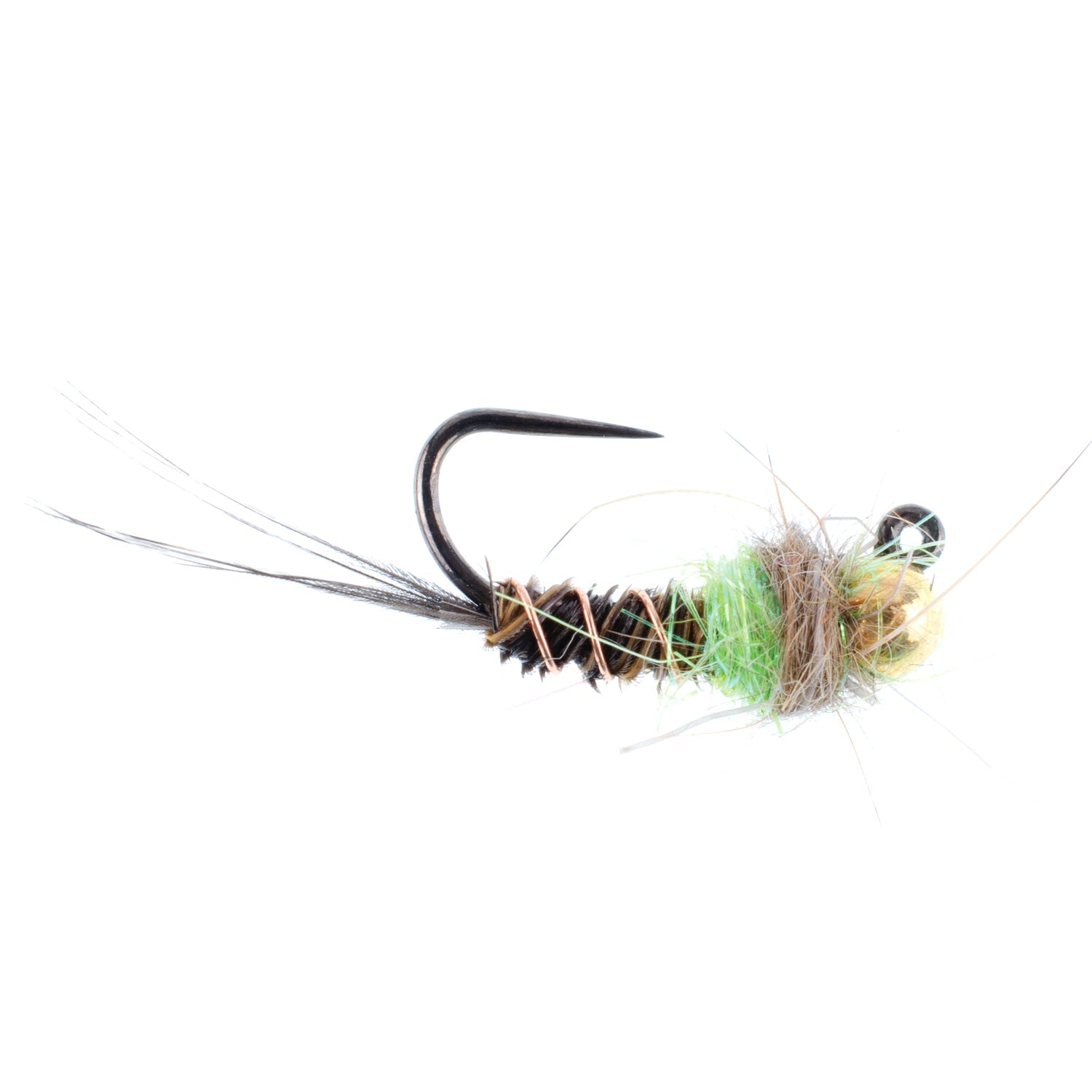 Tungsten Bead Hot Spot Pheasant Tail Tactical Jig Chartreuse Czech Nymph Euro Nymphing Fly - 6 Flies Size 14