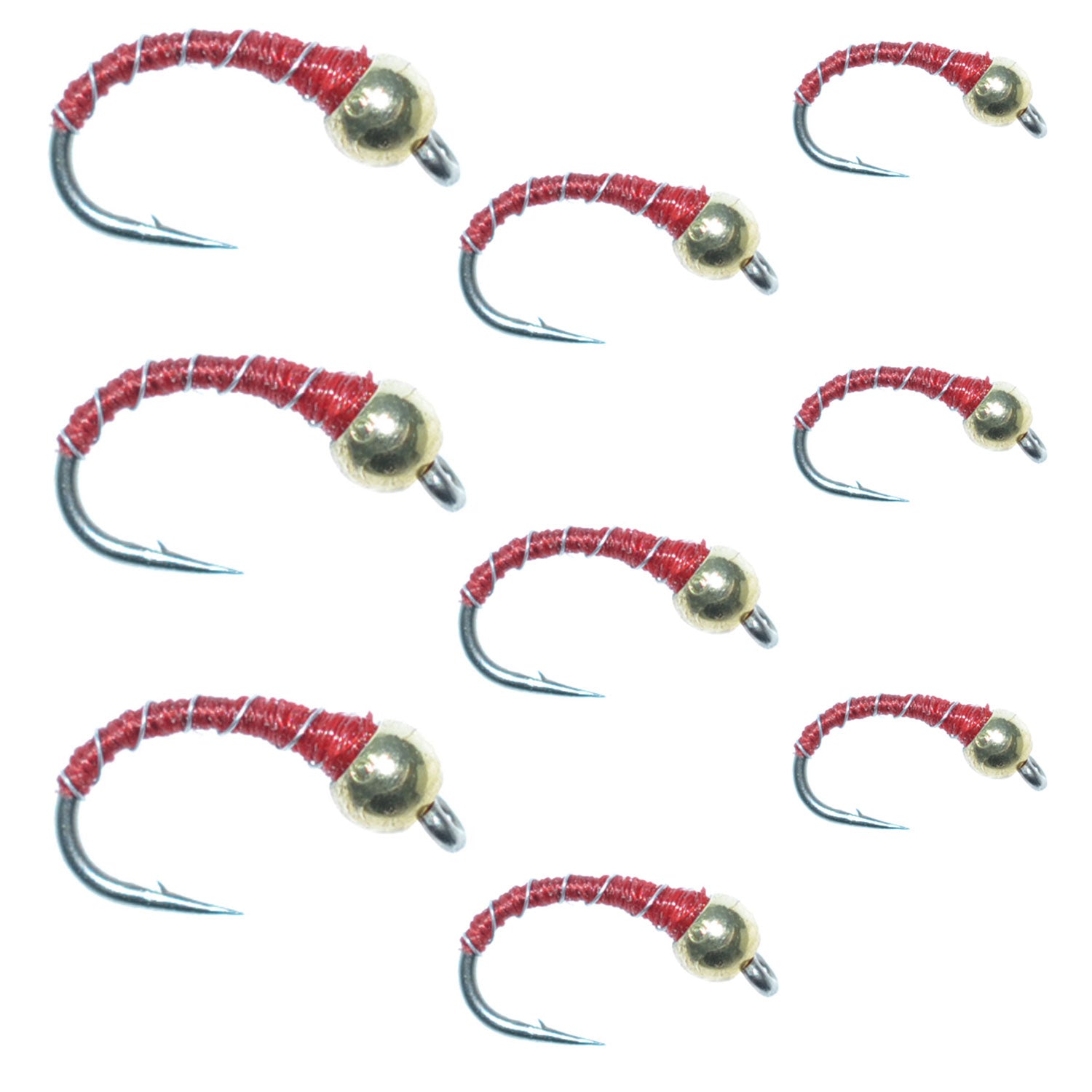 Red Zebra Midge Assortment 3 Each of 3 Sizes 14, 16, 18 - Tailwater Fly Fishing Flies Collection