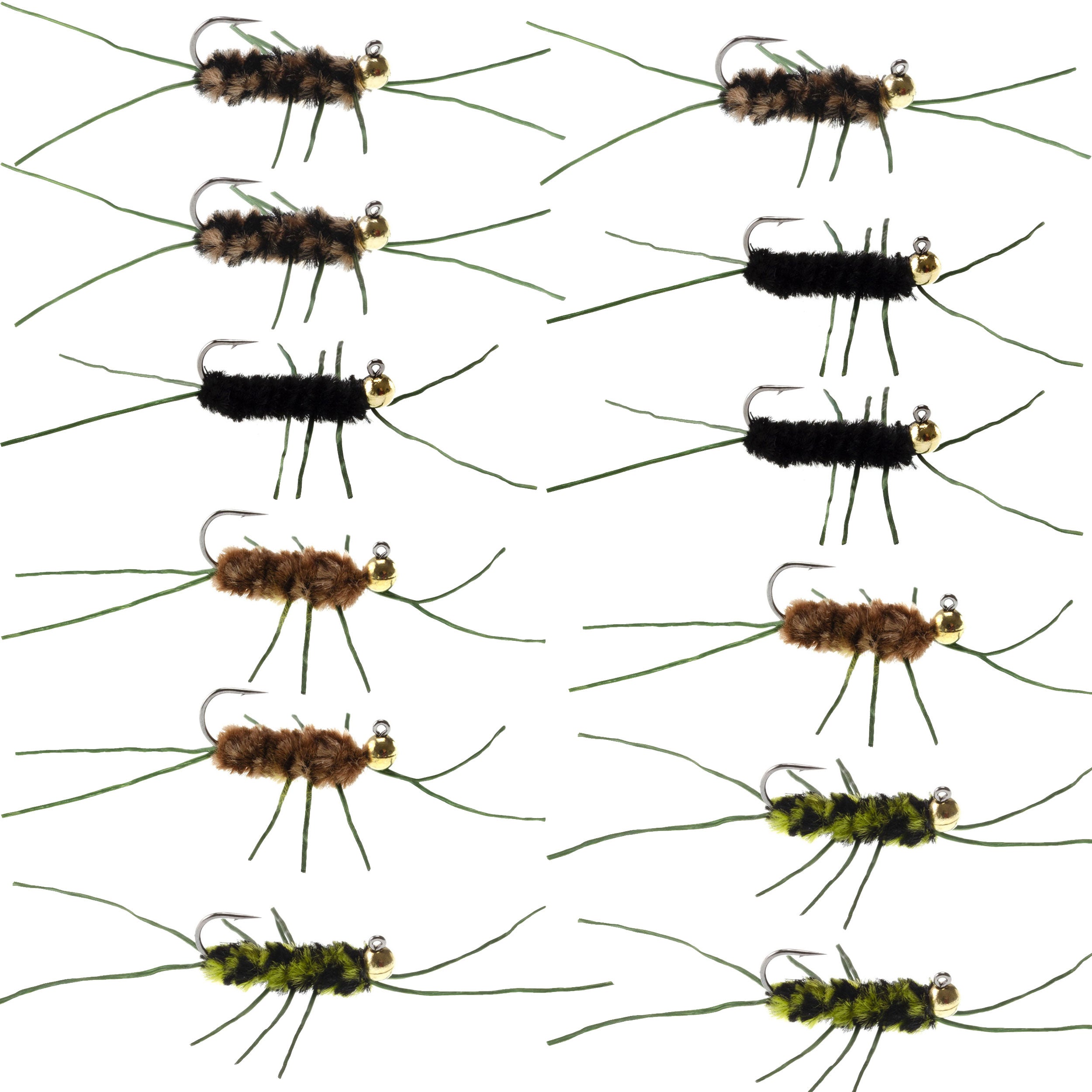 Set of Pat's Rubber Legs Nymph wet flies in various colors for effective trout fishing