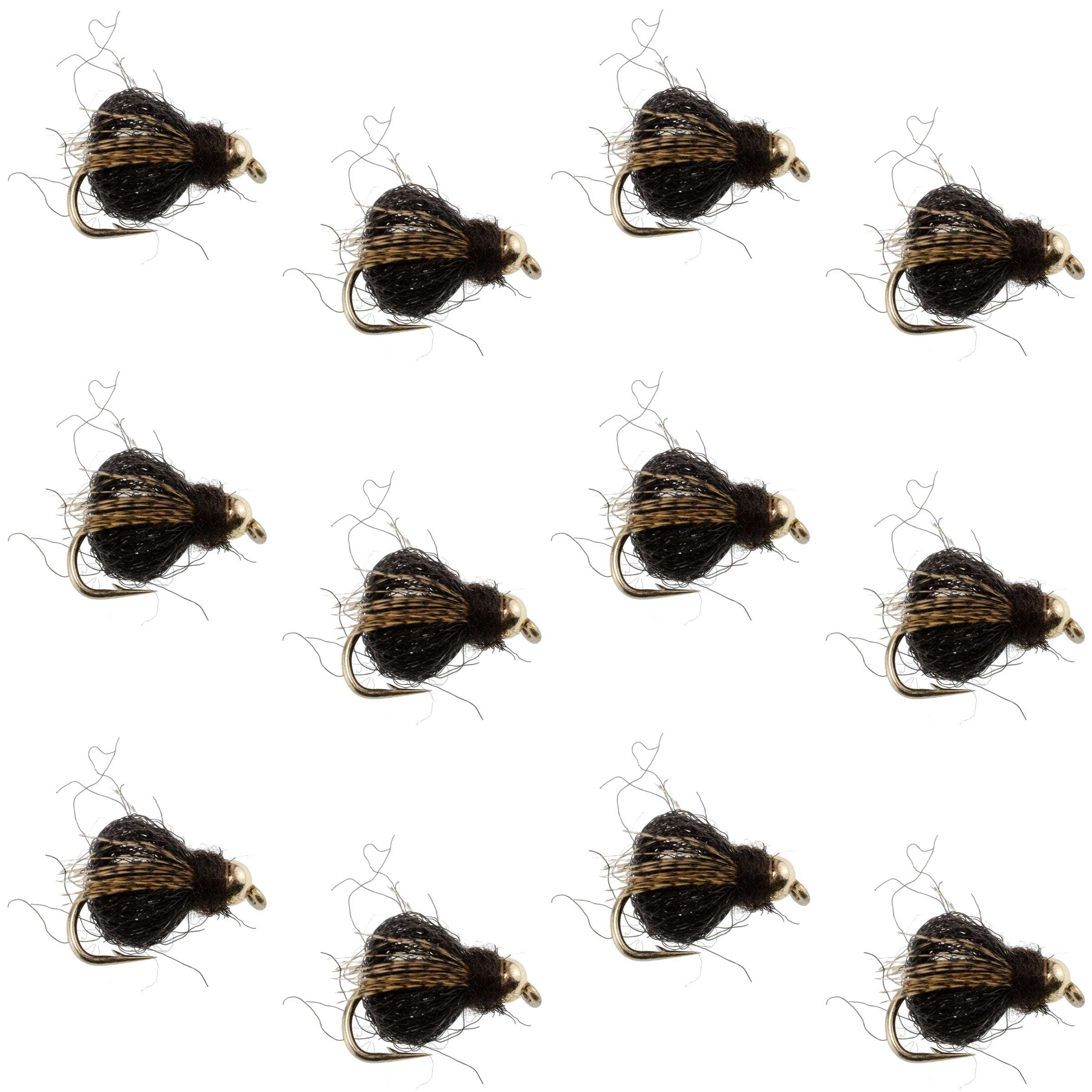 Bead Head LaFontaine Black Deep Sparkle Caddis Pupa - 12 Flies Size 18