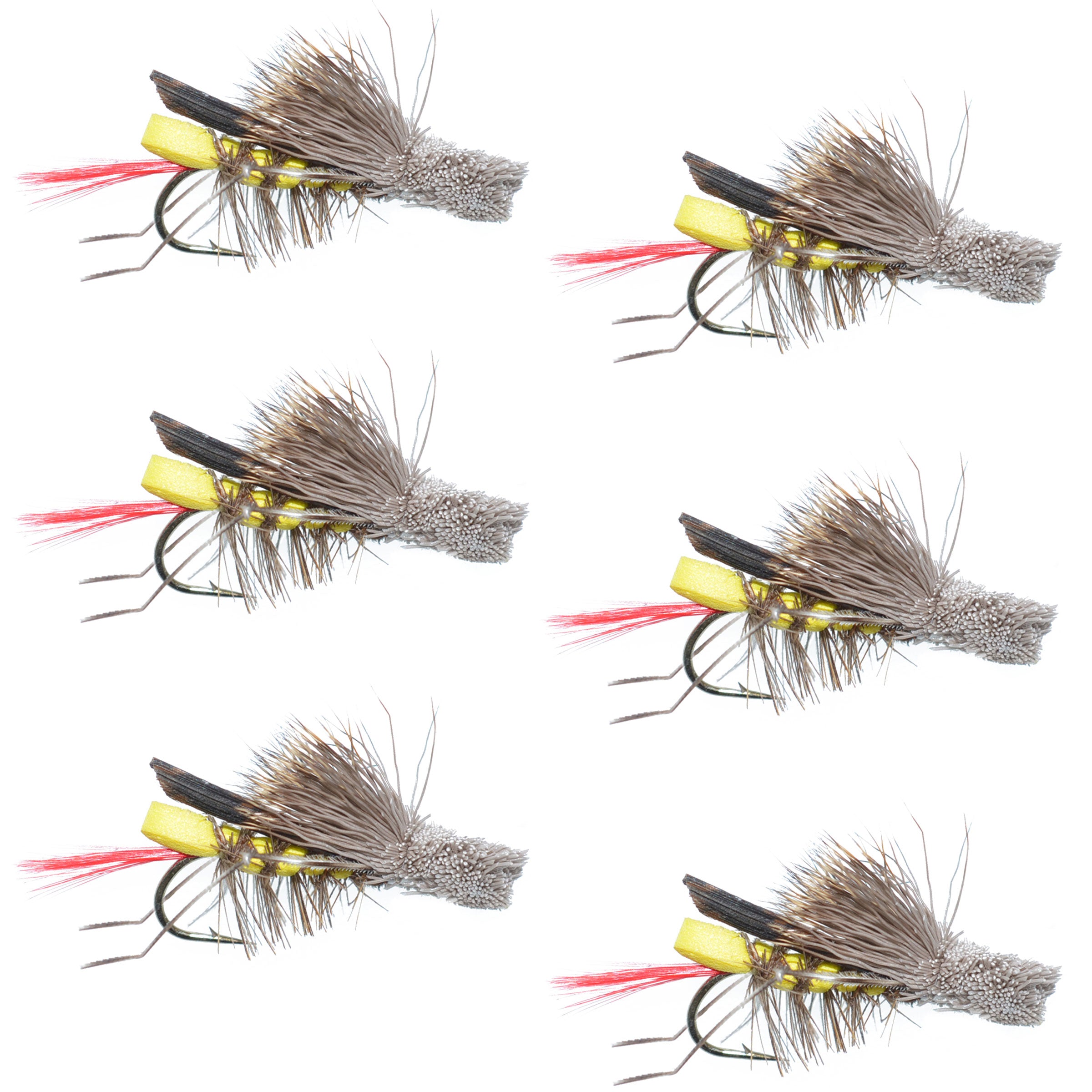 Dave's Hopper Yellow Foam Body Grasshopper Fly - 6 Flies Hook Size 12