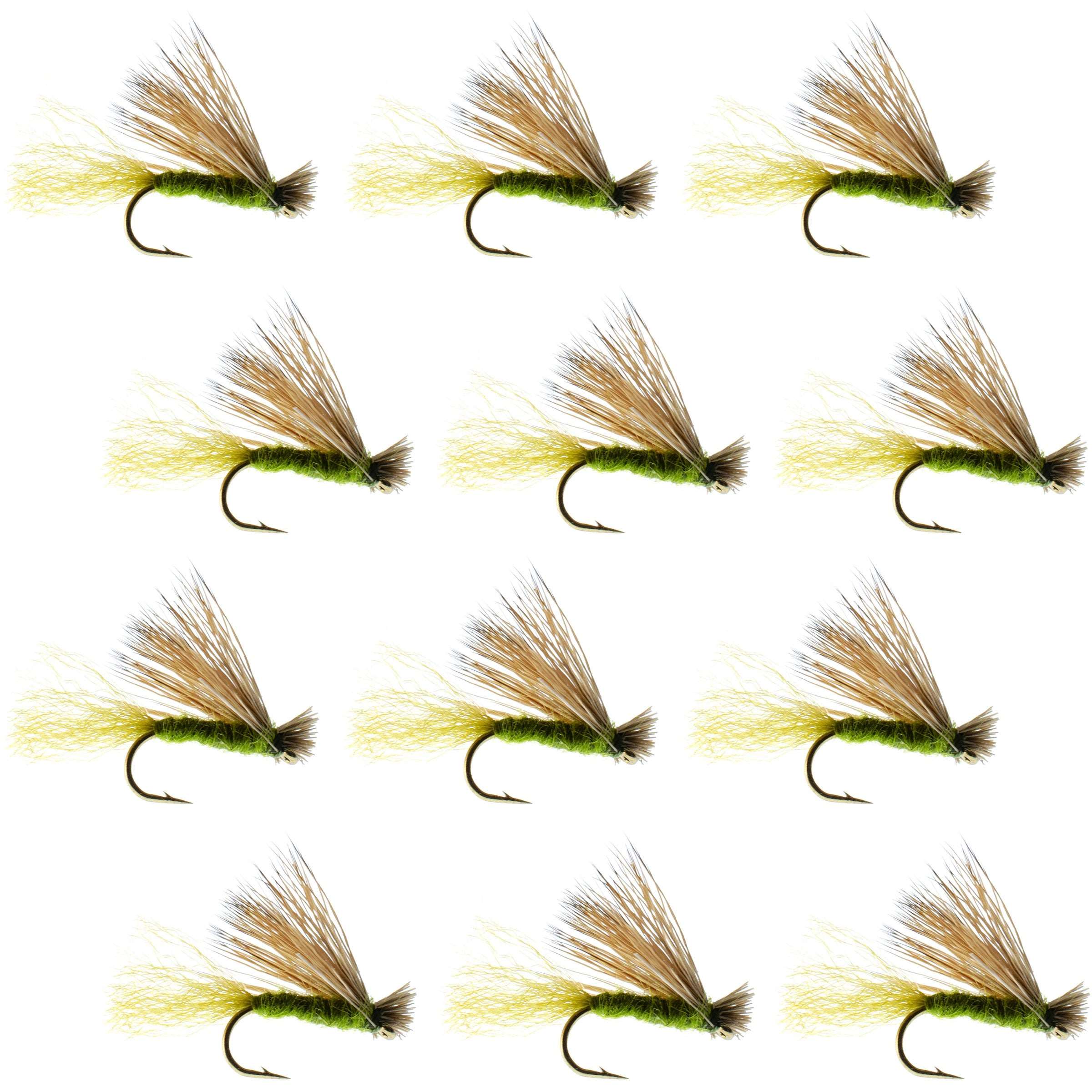 Barbless Olive X Caddis Emerging Caddis Adult Fly - 12 Flies Size 14