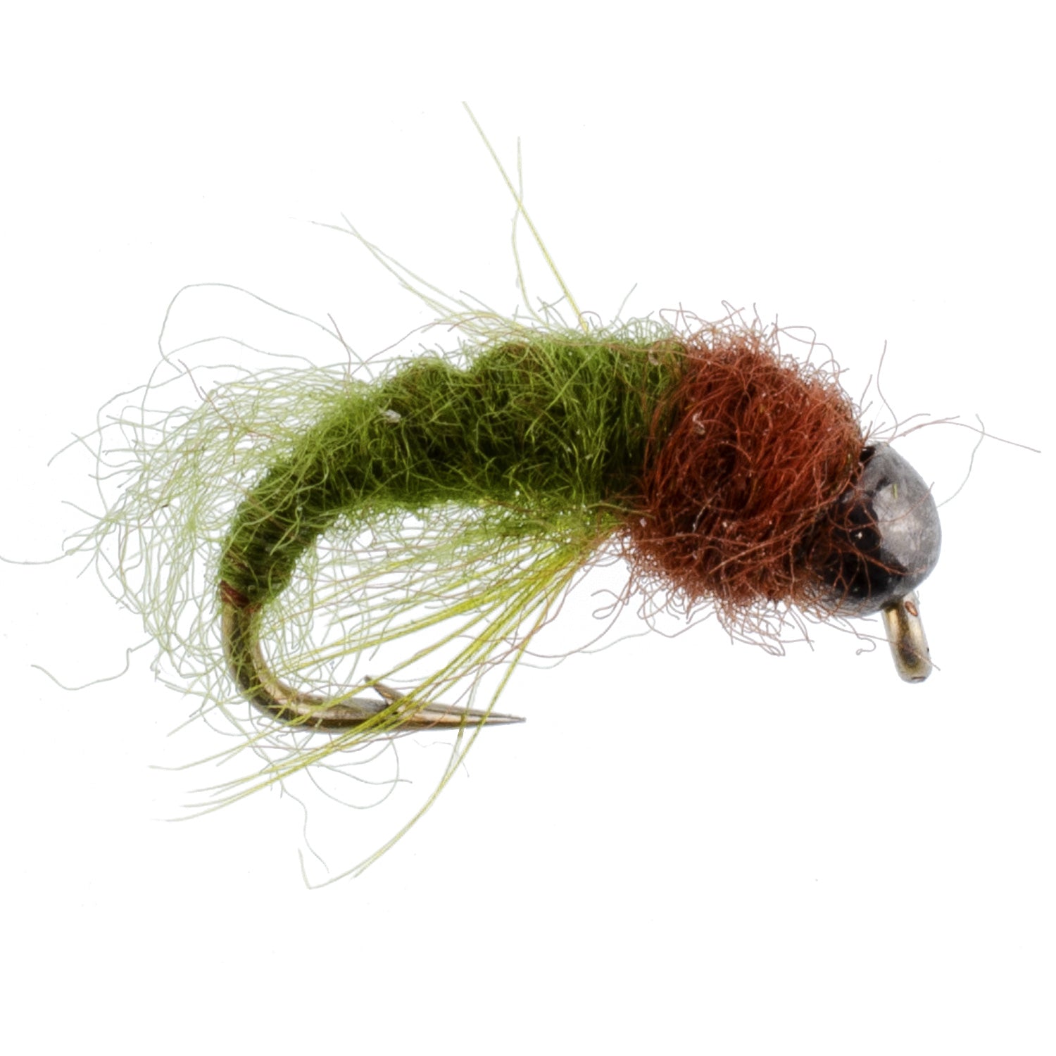 3 Pack Bead Head Olive Brown Caddis Larva Nymph Hook Size 12