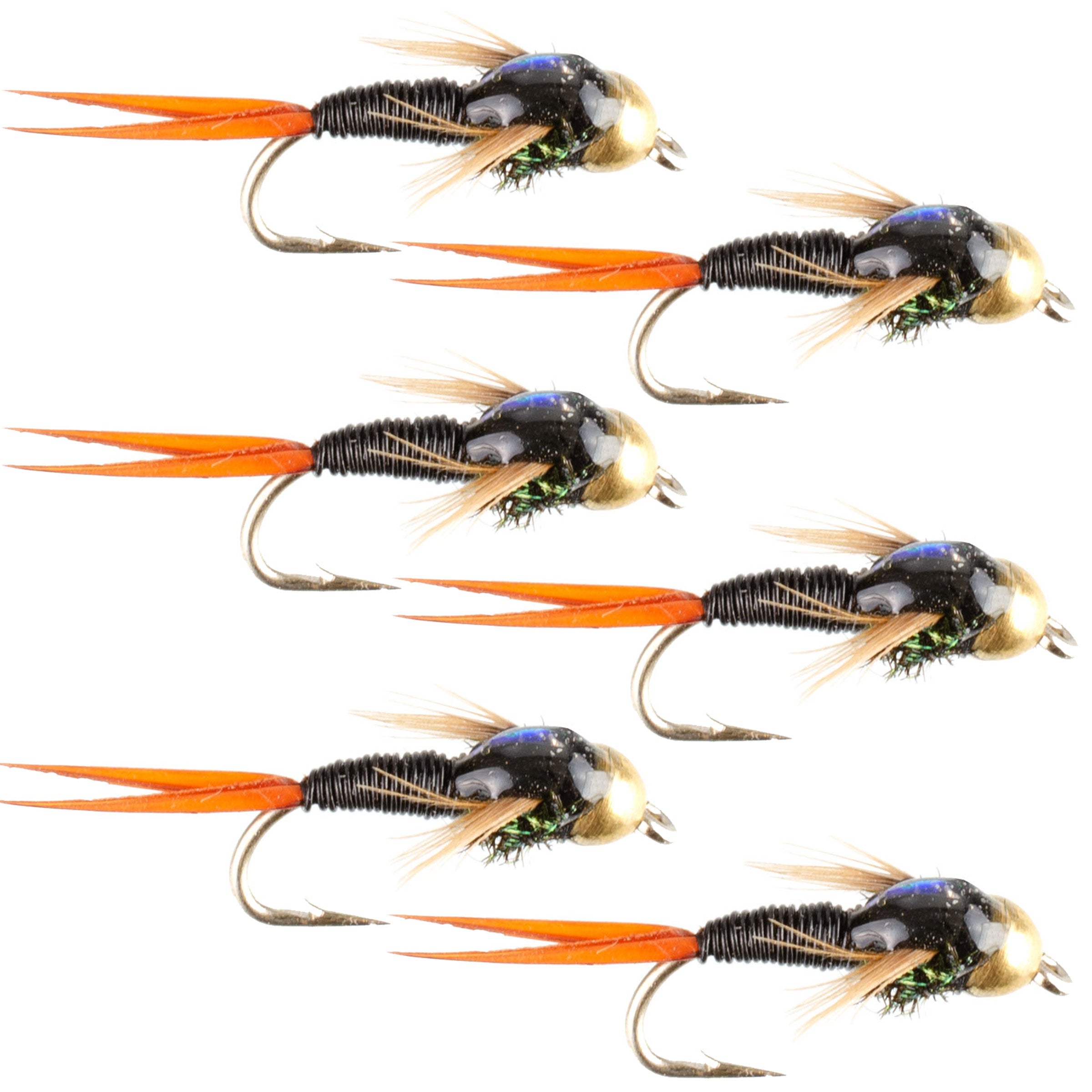Bead Head Black Copper John Nymph Fly Fishing Flies - Set of 6 Flies Hook Size 14