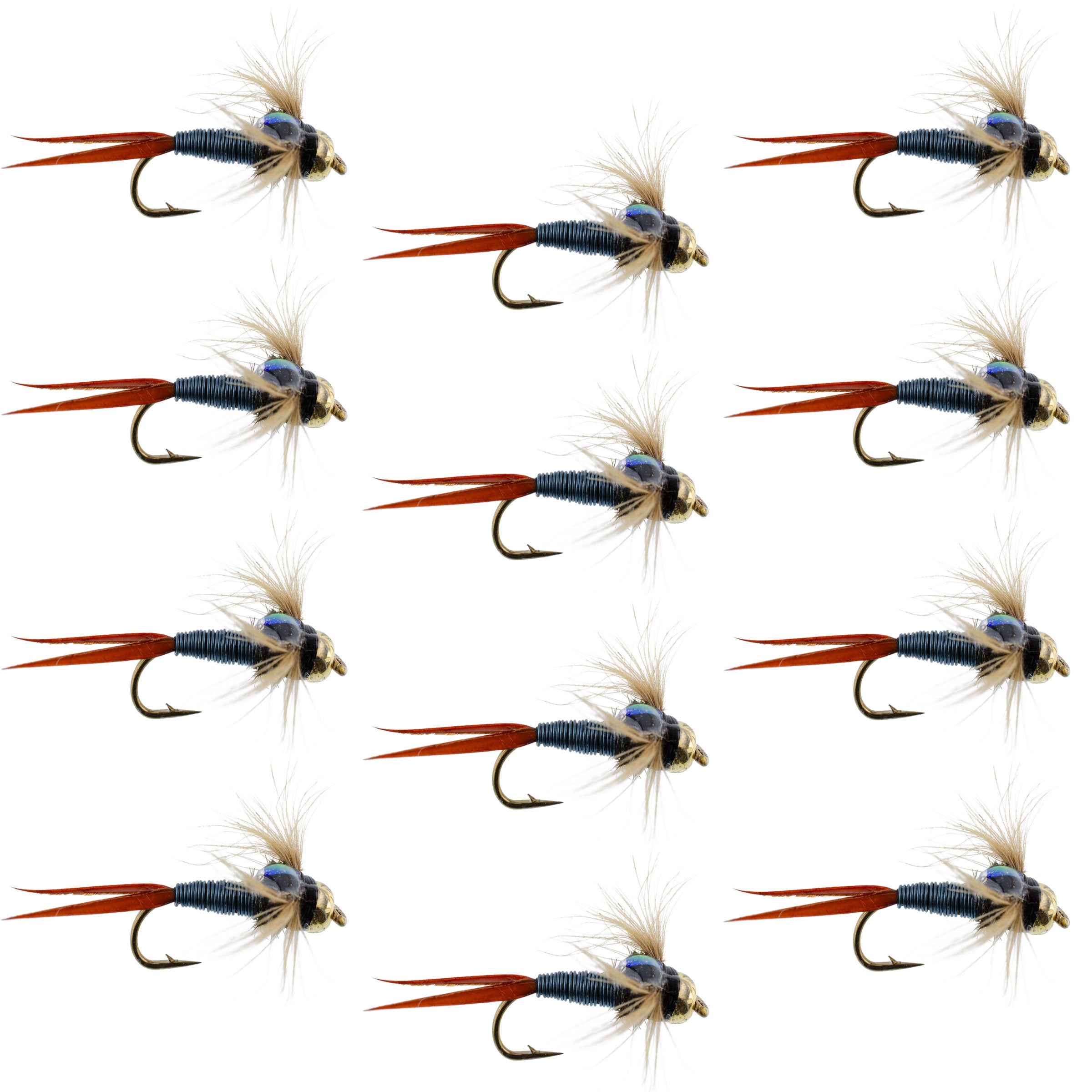 Bead Head Metallic Blue Copper John Nymph - 1 Dozen Fly Fishing Flies - Hook Size 14