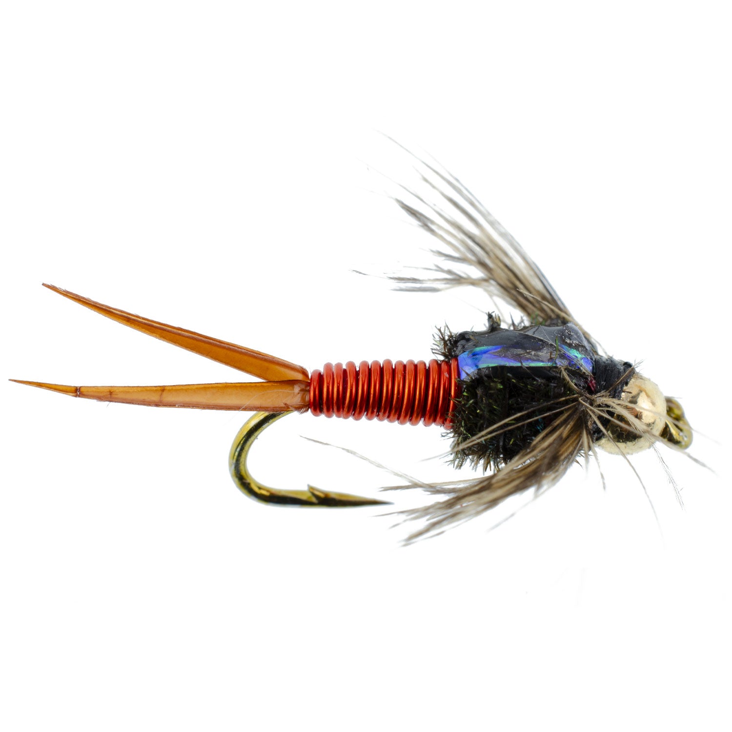 Bead Head Hot Orange Copper John Nymph - 6 Fly Fishing Flies - Hook Size 12