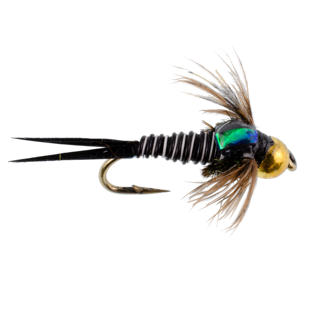 Bead Head Zebra Copper John Nymph Moscas de pesca con mosca – 1 docena de ganchos para moscas tamaño 14