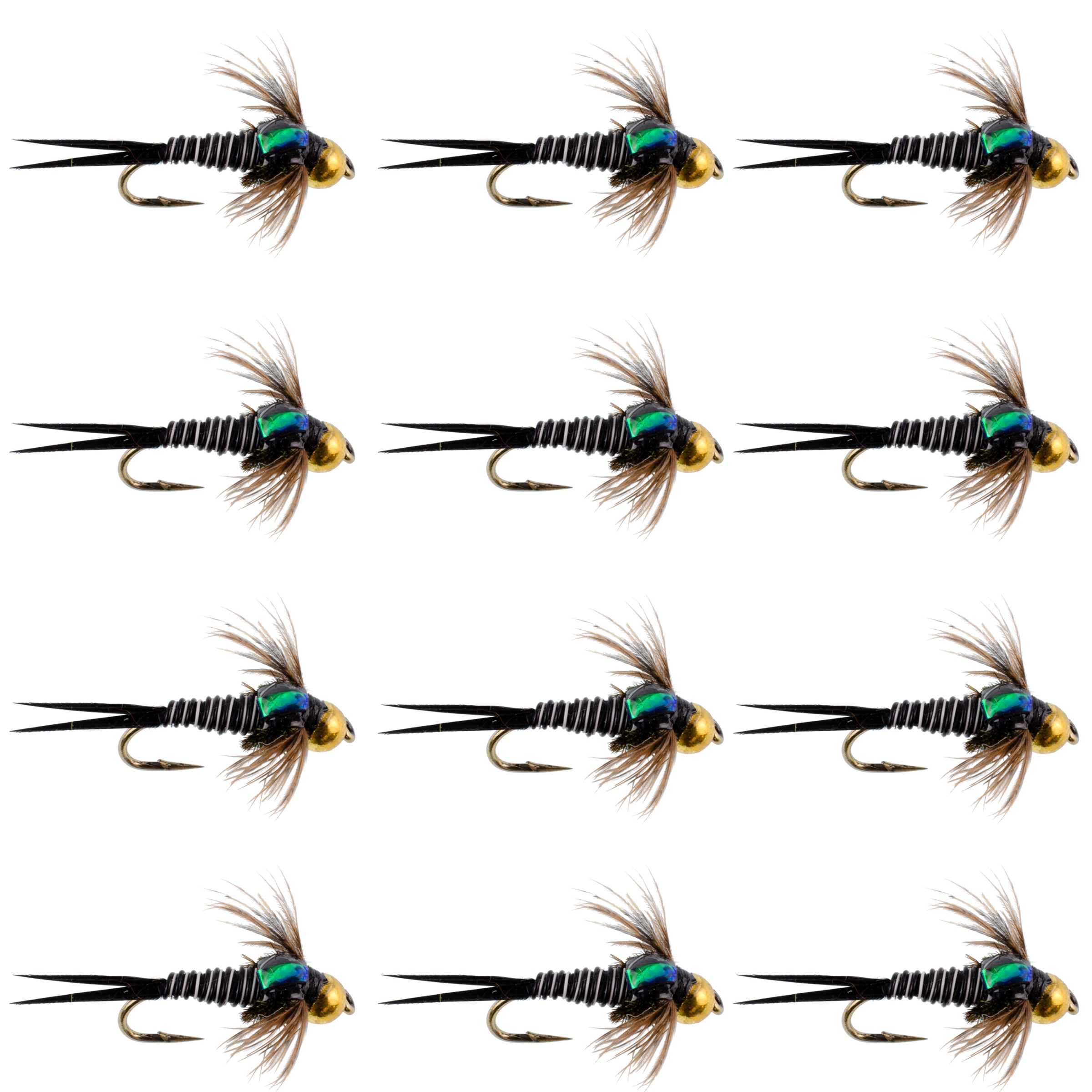 Bead Head Zebra Copper John Nymph Moscas de pesca con mosca – 1 docena de ganchos para moscas tamaño 12