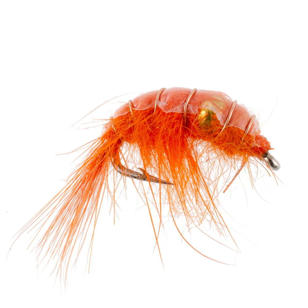 Orange Beaded Shrimp Scud Pattern - 6 Flies - Size 12 - Tailwater Lake Fly Fishing Nymph Flies