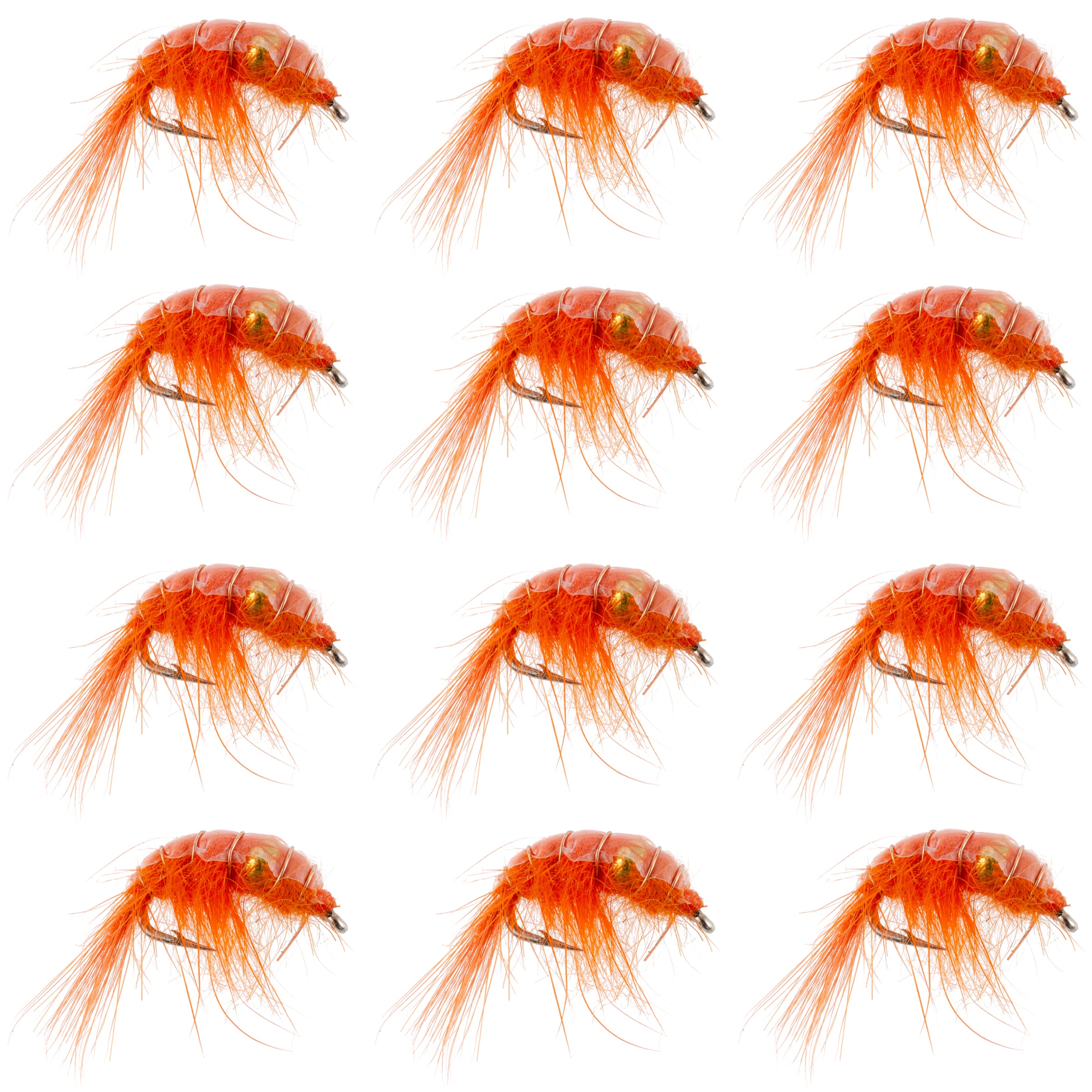 Patrón Scud de camarón con cuentas naranjas - 1 docena tamaño 12 - Moscas ninfa de pesca con mosca del lago Tailwater