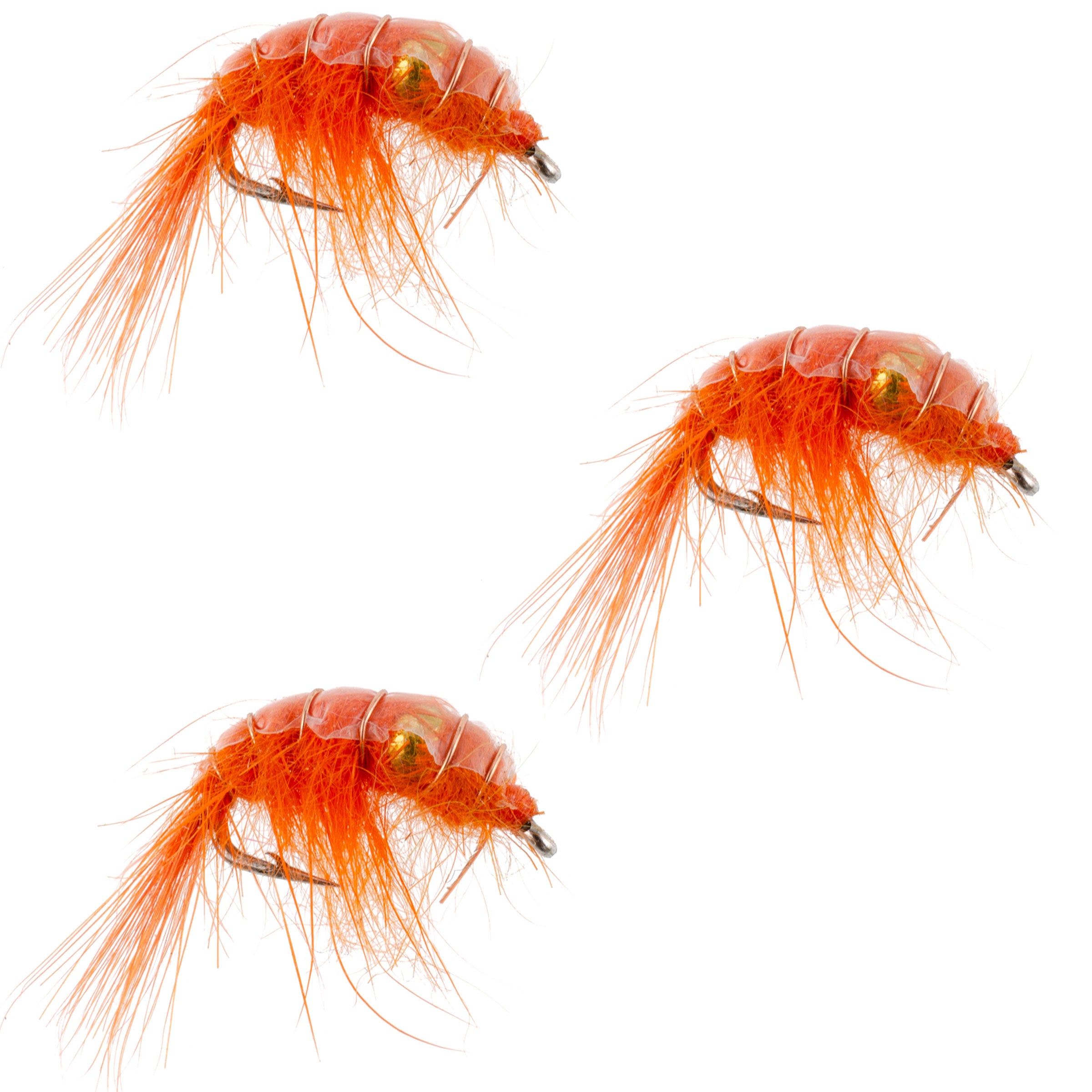 Paquete de 3 patrones de Scud de camarón con cuentas naranjas, tamaño 12, moscas ninfa para pesca con mosca en el lago Tailwater