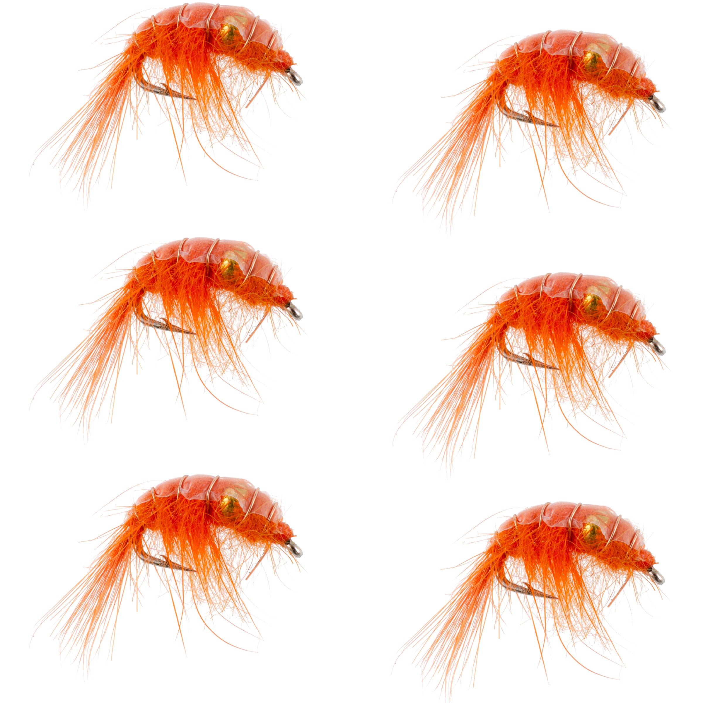 Orange Beaded Shrimp Scud Pattern - 6 Flies - Size 12 - Tailwater Lake Fly Fishing Nymph Flies