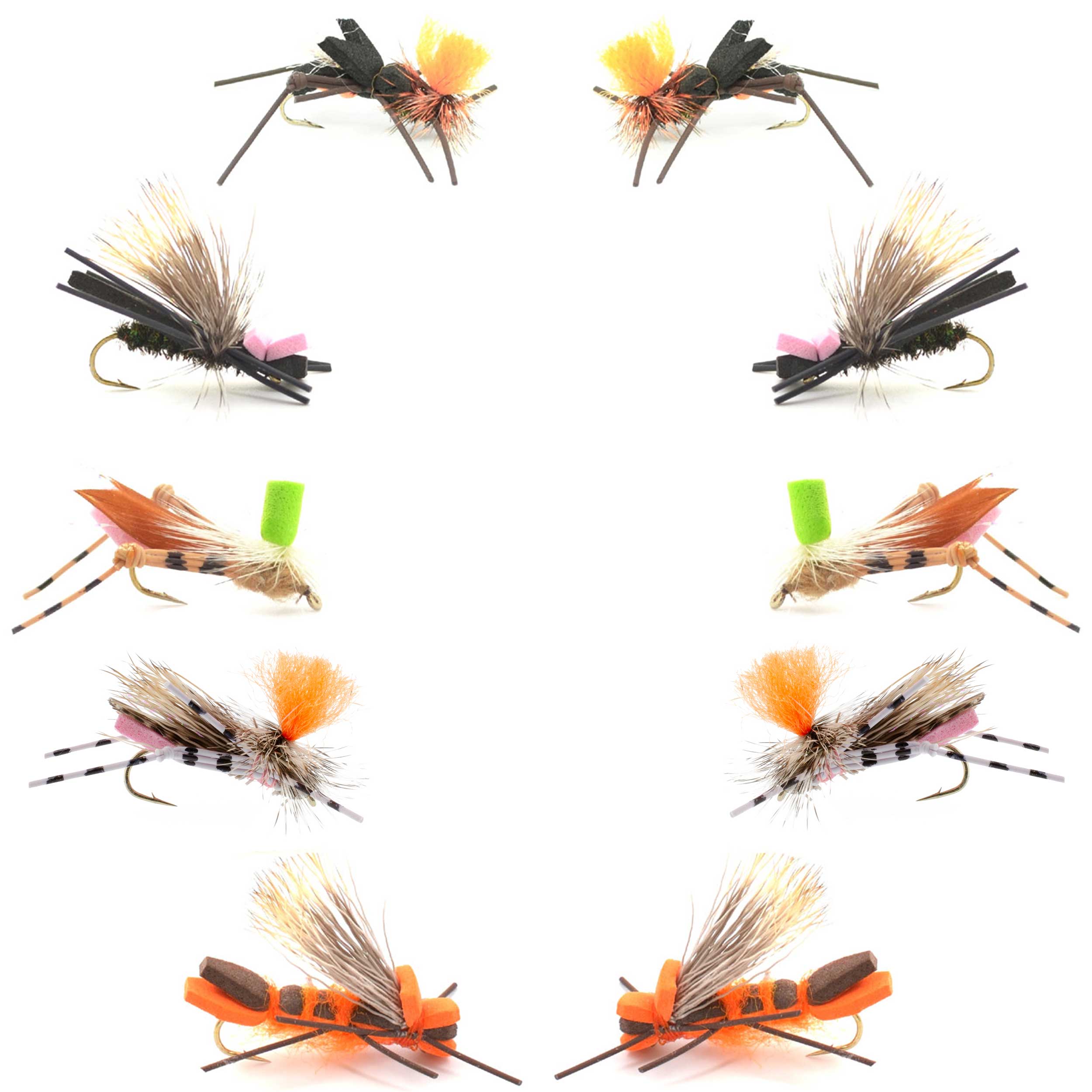 Basics Collection - Foam Hoppers Assortment #2 - 10 Flies - Hook Size