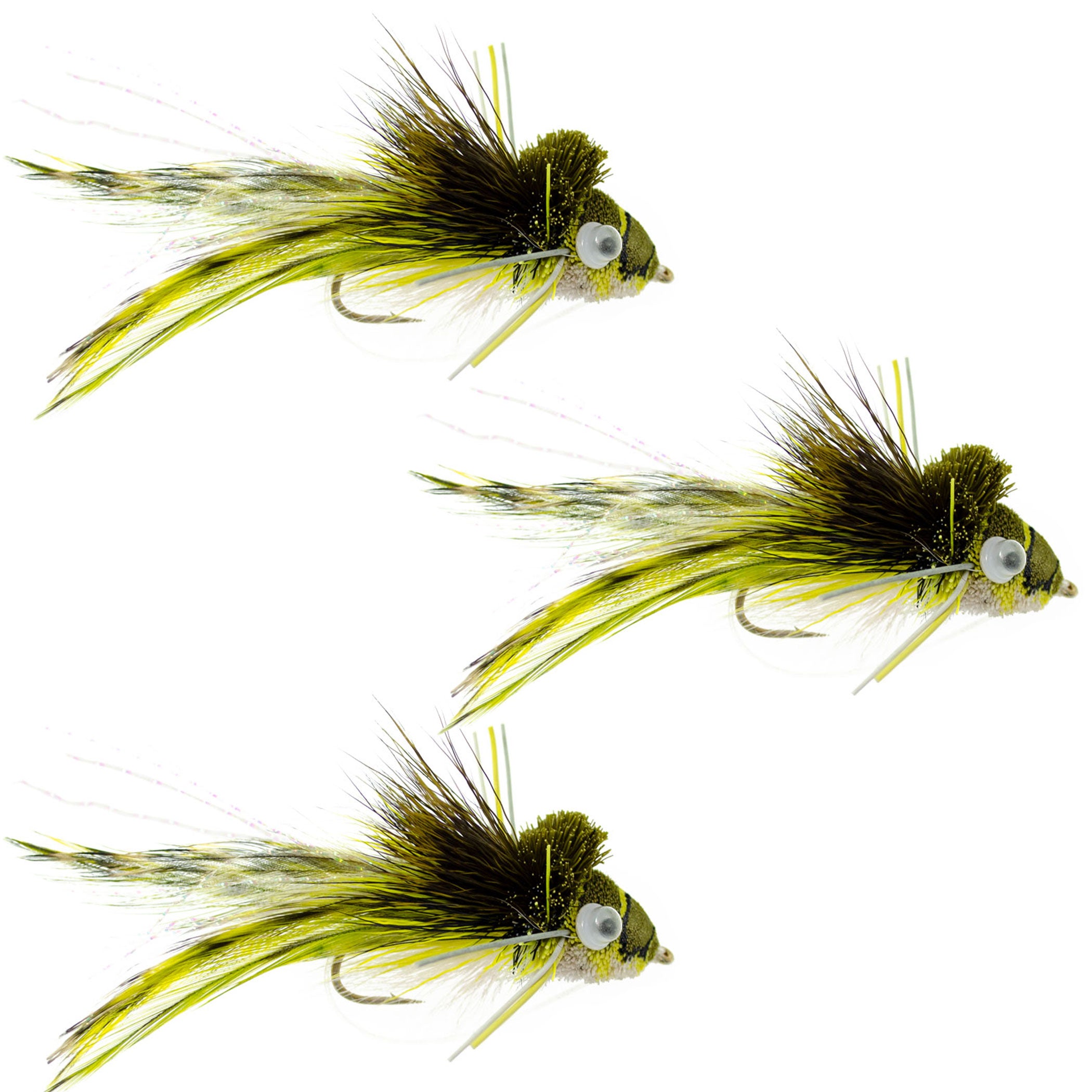 3 Pack Deer Hair Diver Size 4 - Swimming Frog Bass Fly Fishing Bug Wide Gape Bass Hooks With Weed Guard