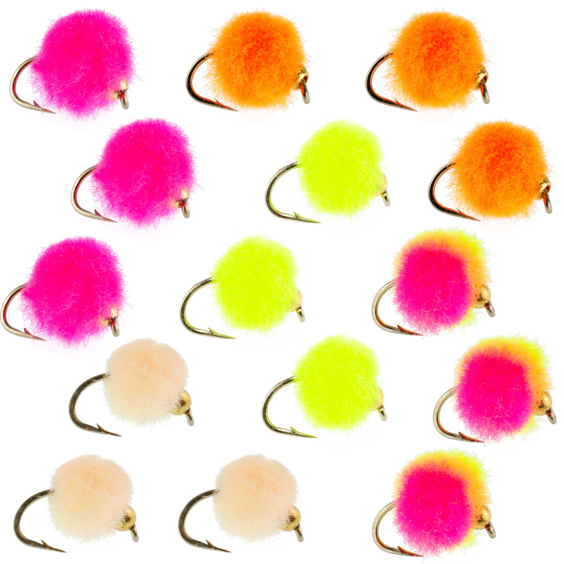 Bead Head Egg Assortment Fly Fishing Flies - 15 Flies -  5 Colors Hook Size 16