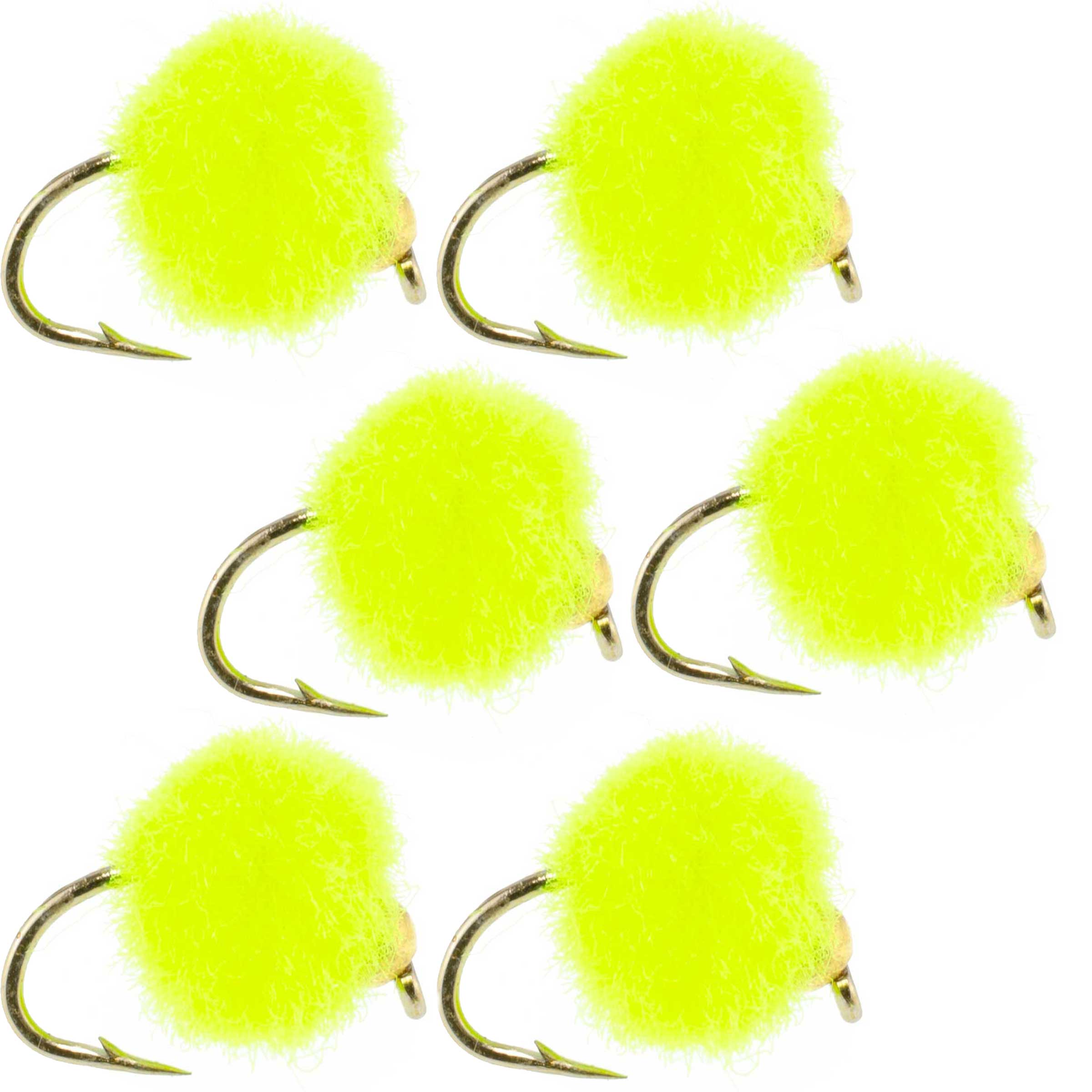 Bead Head Hot Chartreuse Egg Fly Fishing Flies - 6 Flies Hook Size 16