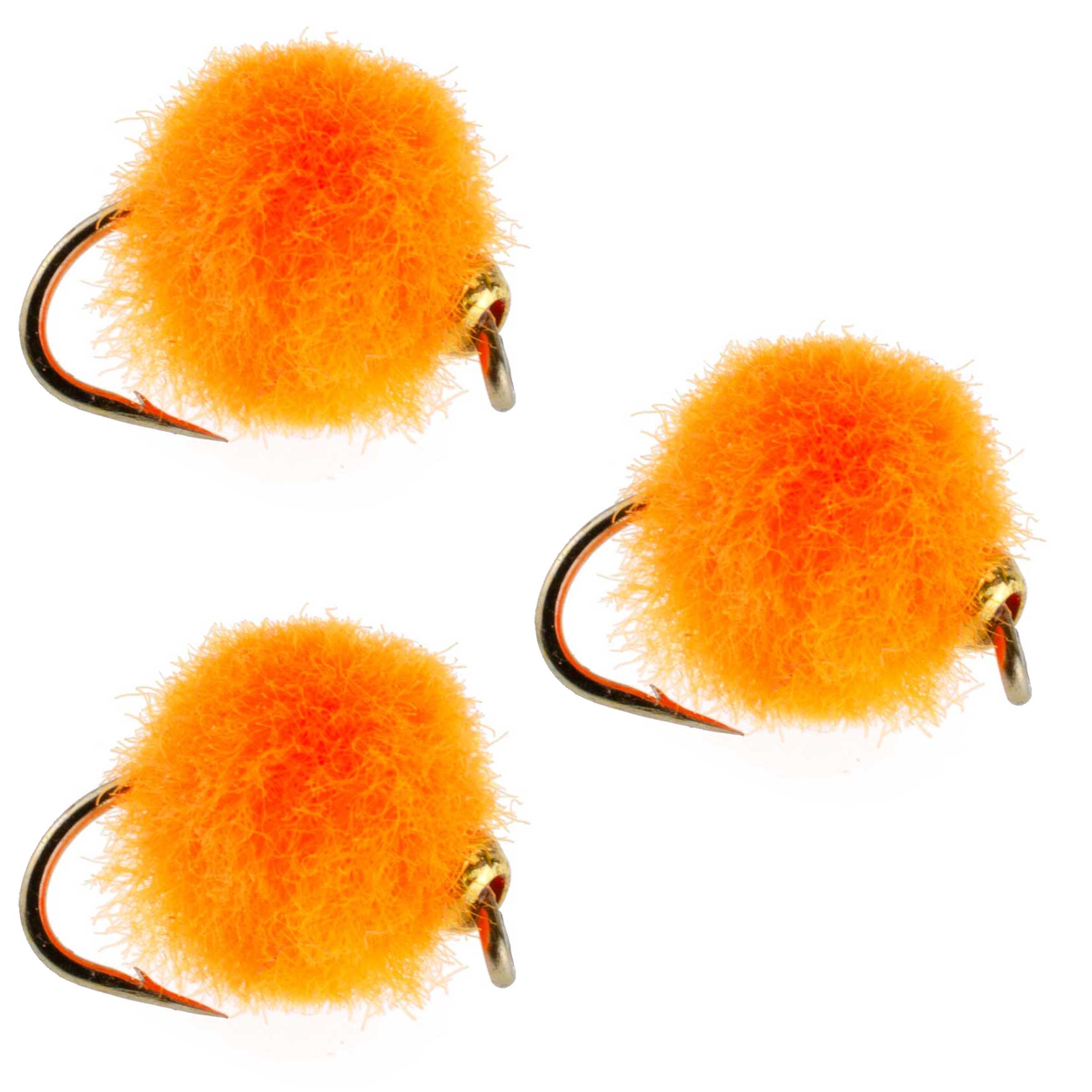 3 Pack Bead Head Hot Orange Egg Fly Fishing Flies - Hook Size 16