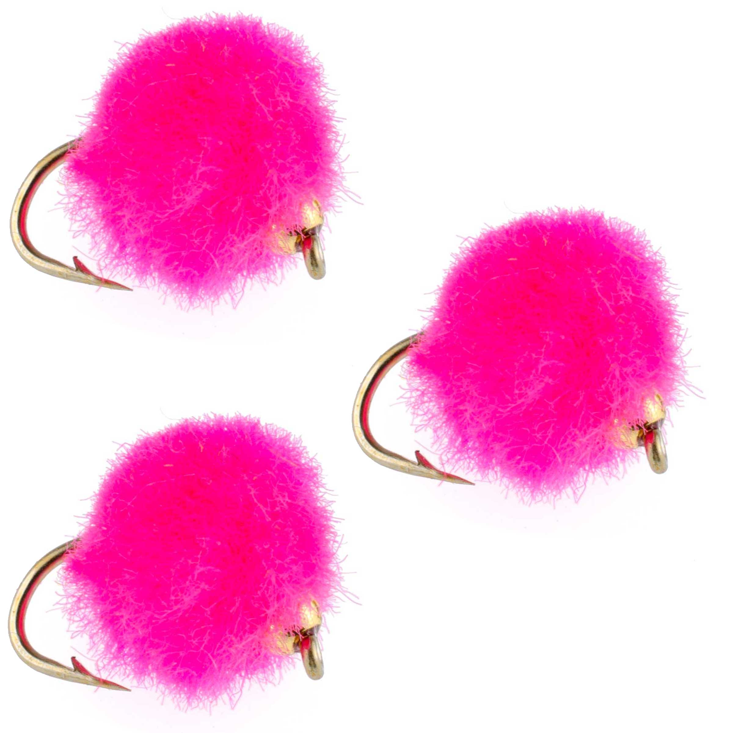 3 Pack Bead Head Hot Pink Egg Fly Fishing Flies -Hook Size 16