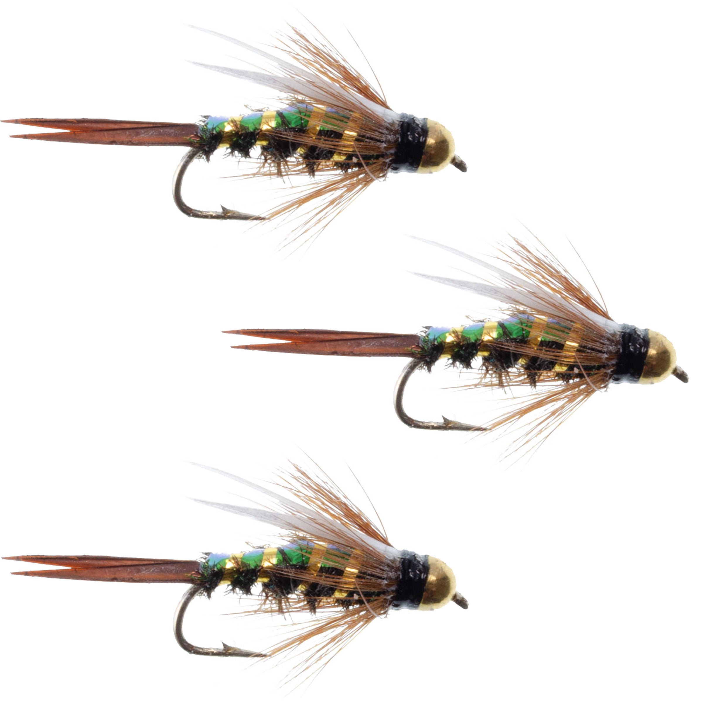 3 Pack Flash Back Bead Head Prince Nymph Fly Fishing Flies - Hook Size 10