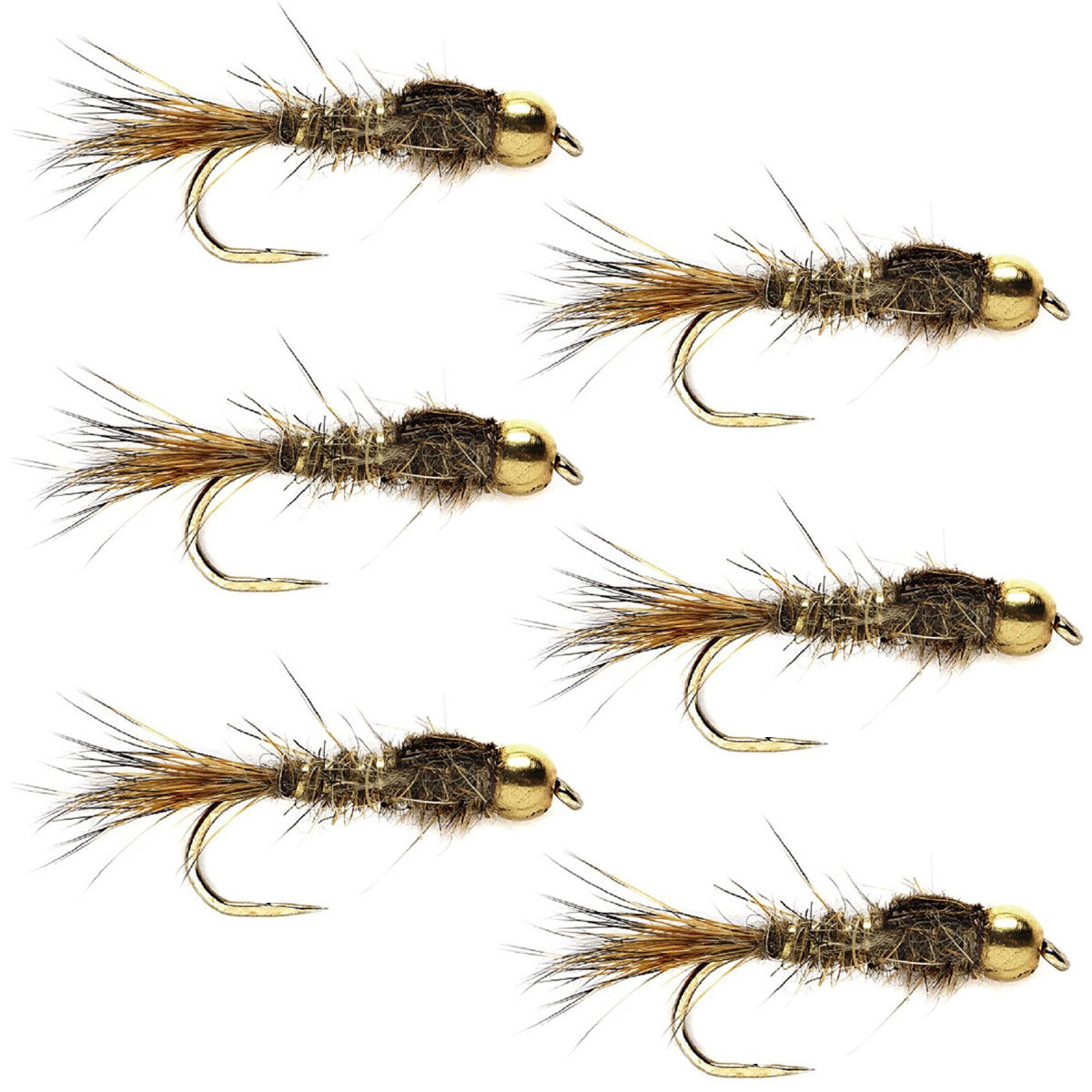 Barbless Bead Head Gold Ribbed Hare's Ear Nymph 6 Flies Hook Size 16