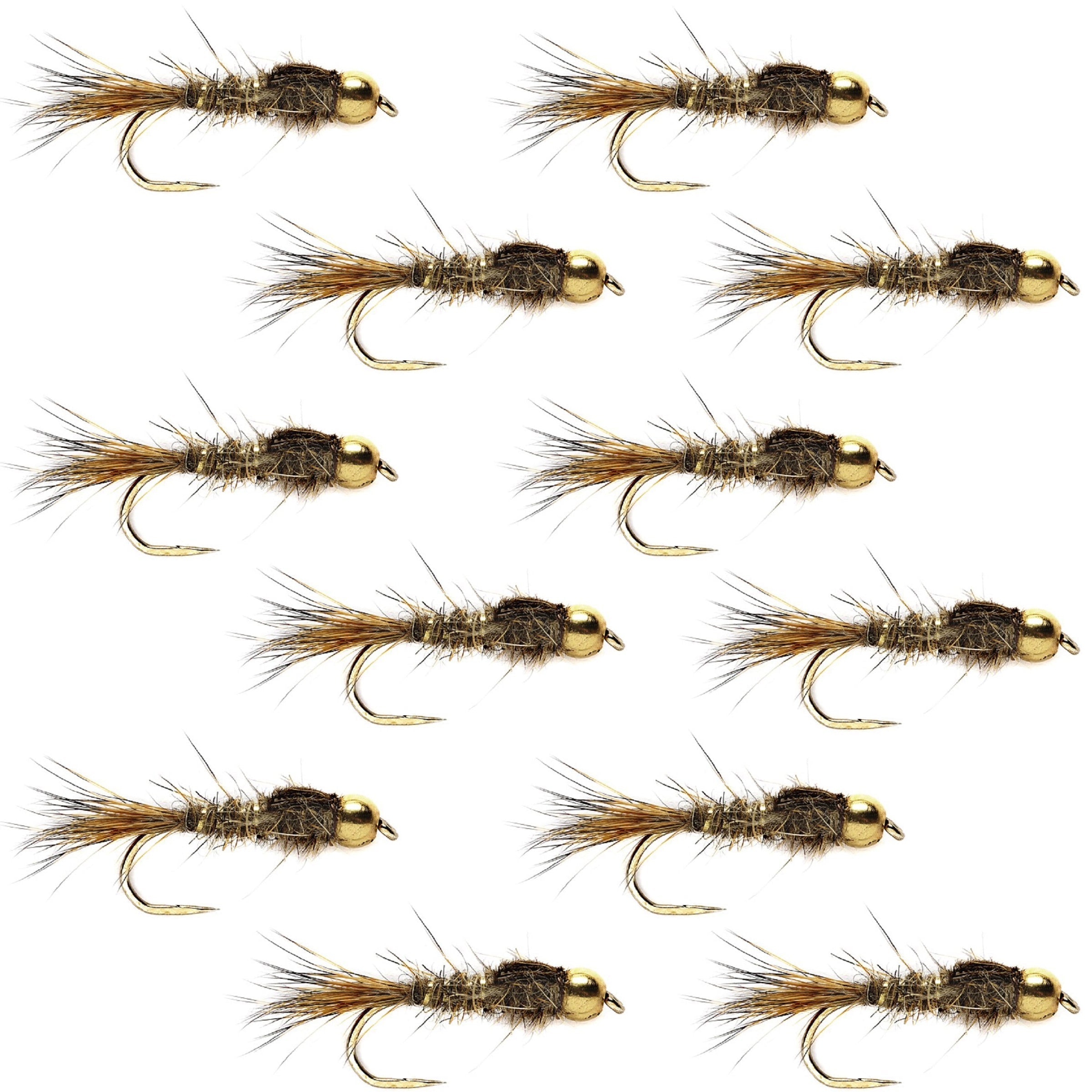 Barbless Bead Head Gold Ribbed Hare's Ear Nymph 1 Dozen Flies Hook Size 10