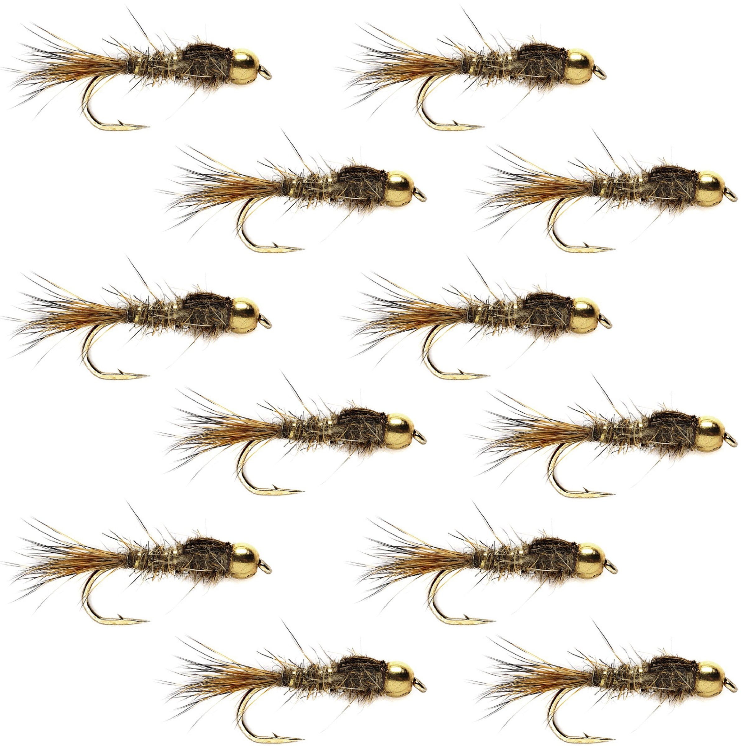 Bead Head Gold Ribbed Hares Ear Nymph 1 Dozen Flies - Size 10