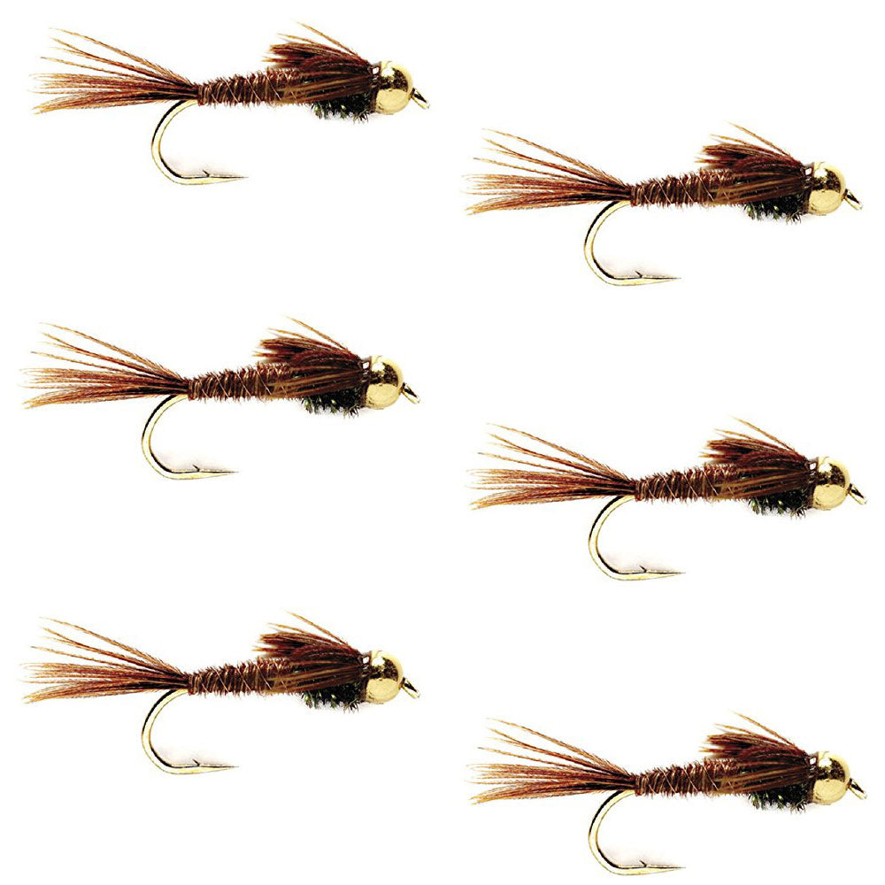 Bead Head Pheasant Tail Nymph Fly Fishing Flies - 6 Flies Hook Size 12