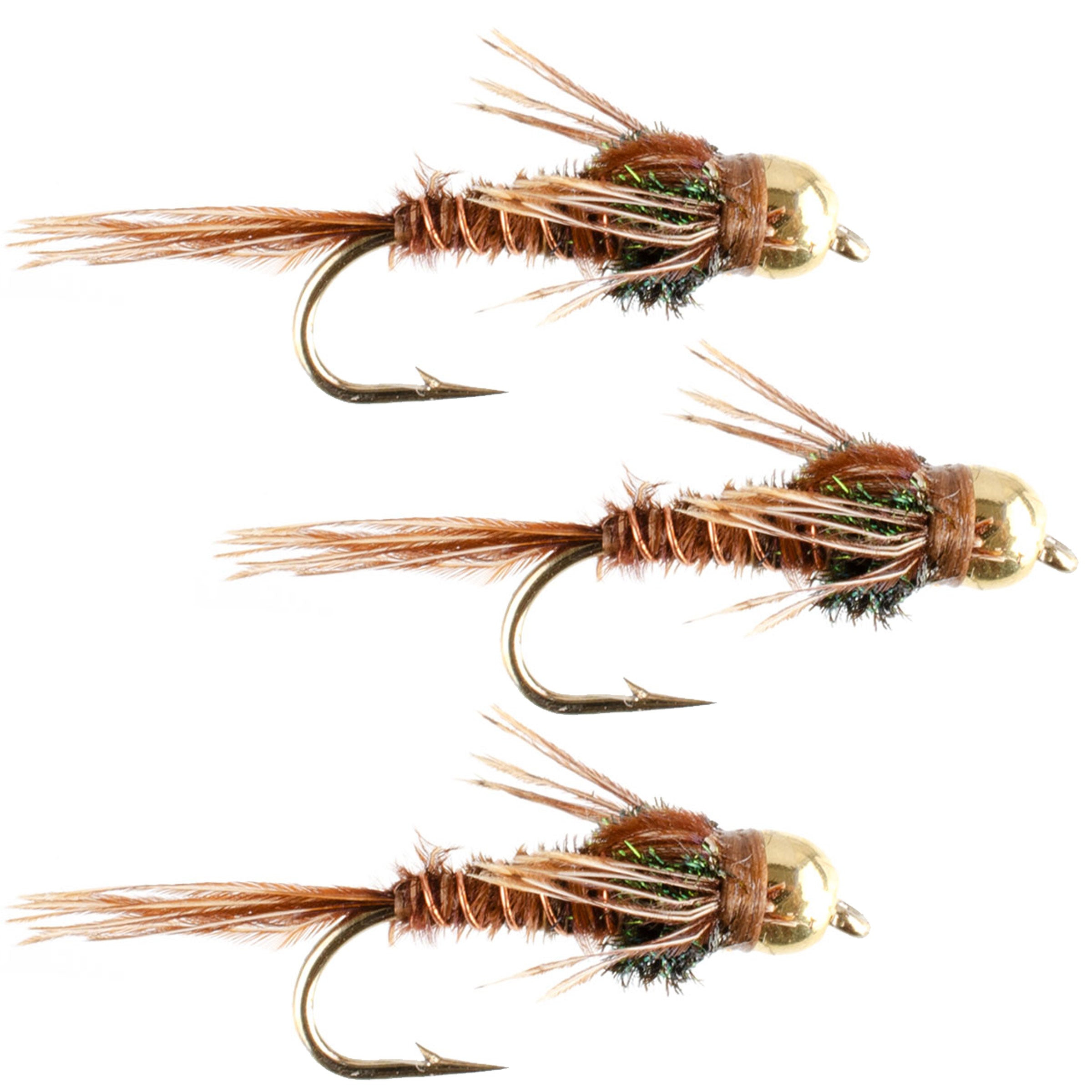 Paquete de 3 anzuelos de ninfa con cabeza de cuentas, cola de faisán, tamaño 10, moscas de pesca con mosca