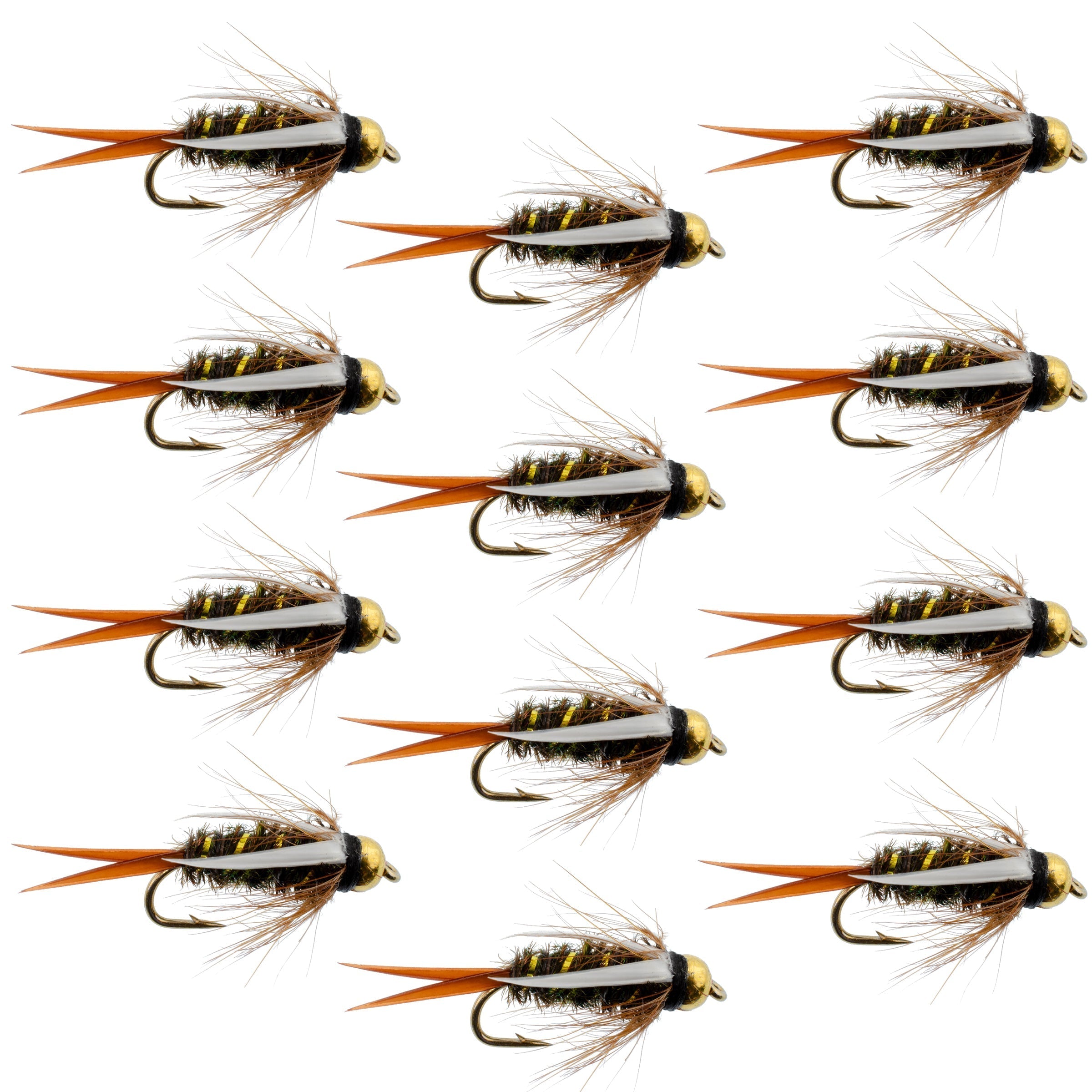 Bead Head Prince Nymph Moscas de pesca con mosca – 1 docena de moscas gancho tamaño 16