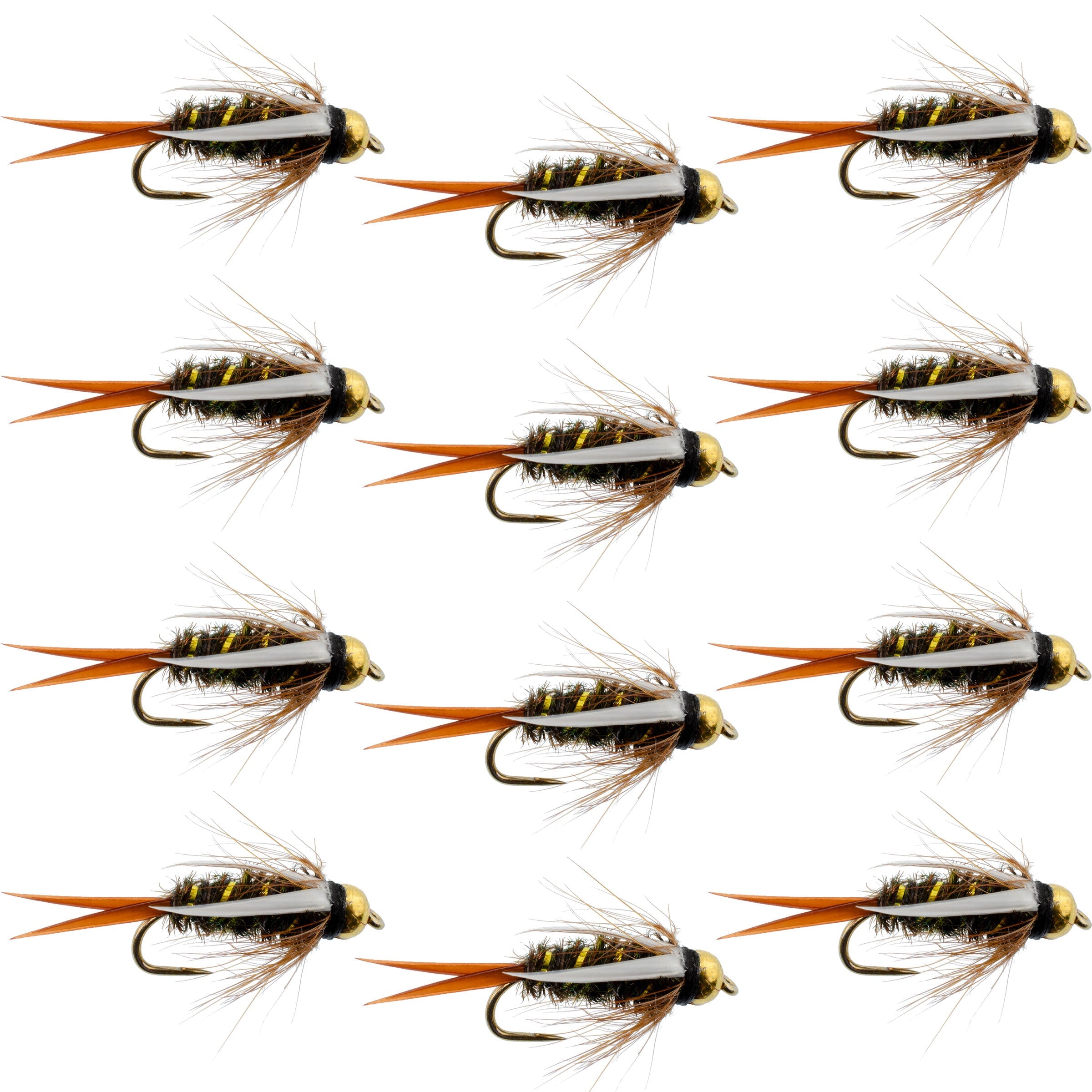 Barbless Bead Head Prince Nymph Fly Fishing Flies - 1 Dozen Flies Hook Size 14