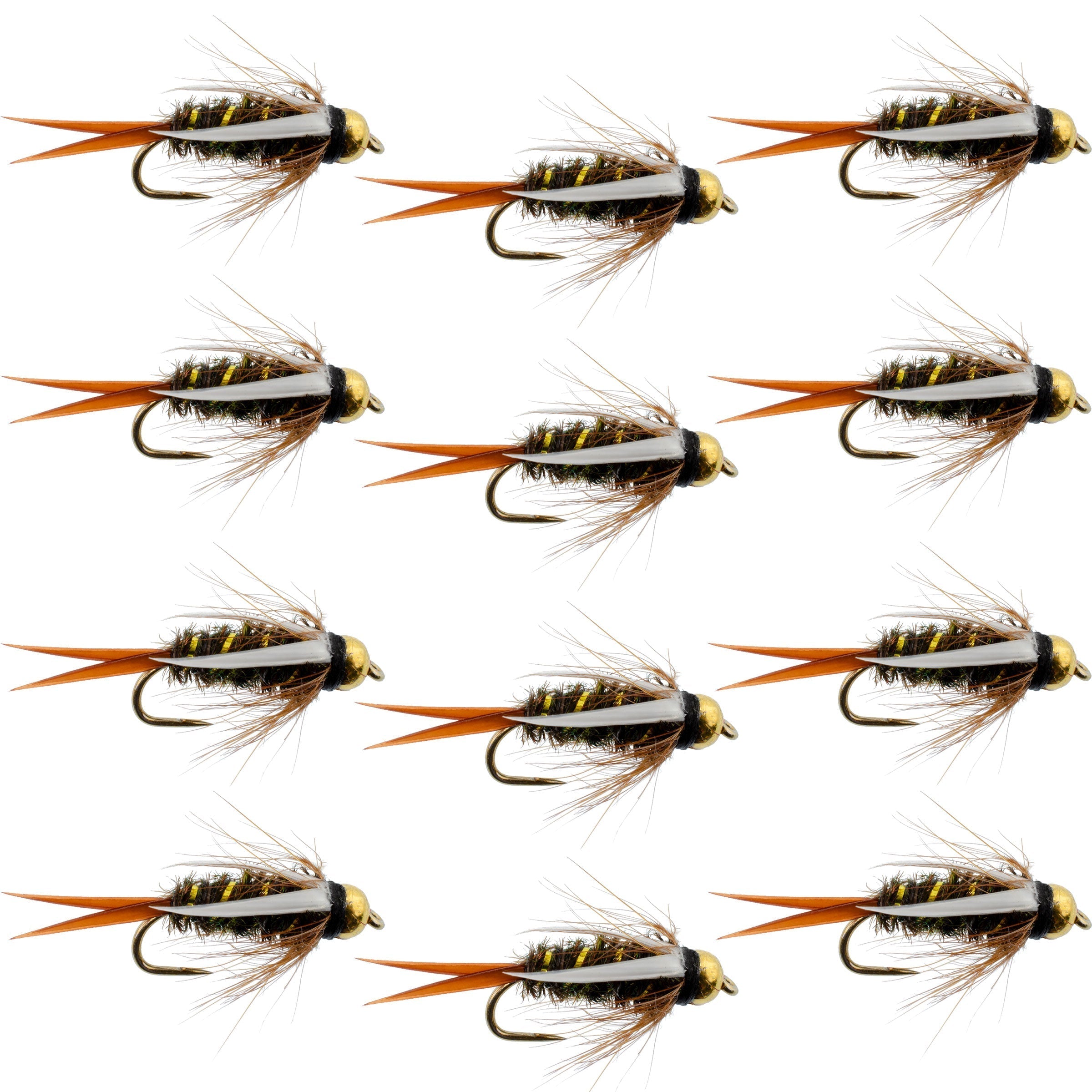 Barbless Bead Head Prince Nymph Fly Fishing Flies - 1 Dozen Flies Hook Size 10