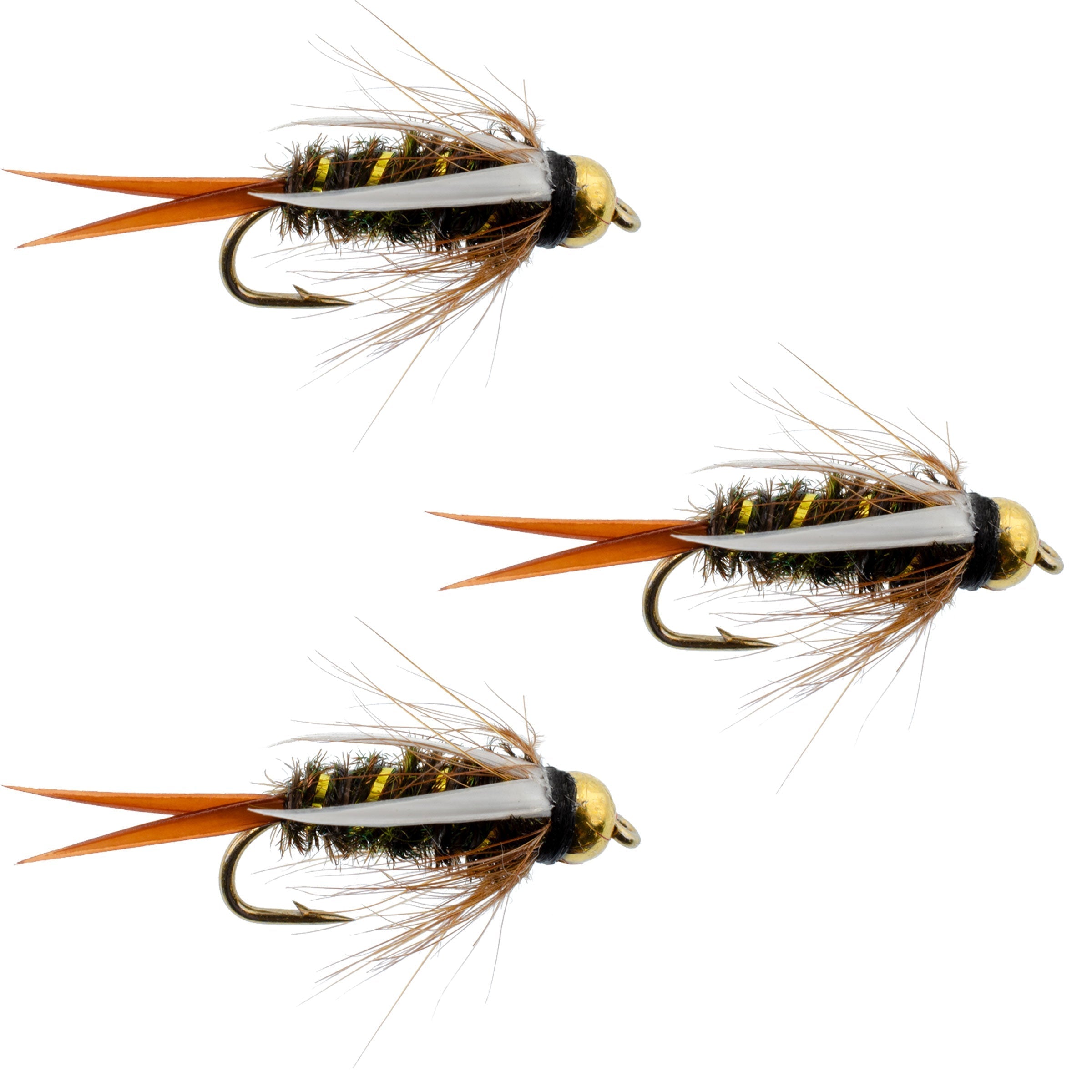 Paquete de 3 moscas de pesca con mosca Prince Nymph con cabeza de cuentas de tungsteno, tamaño de anzuelo 18